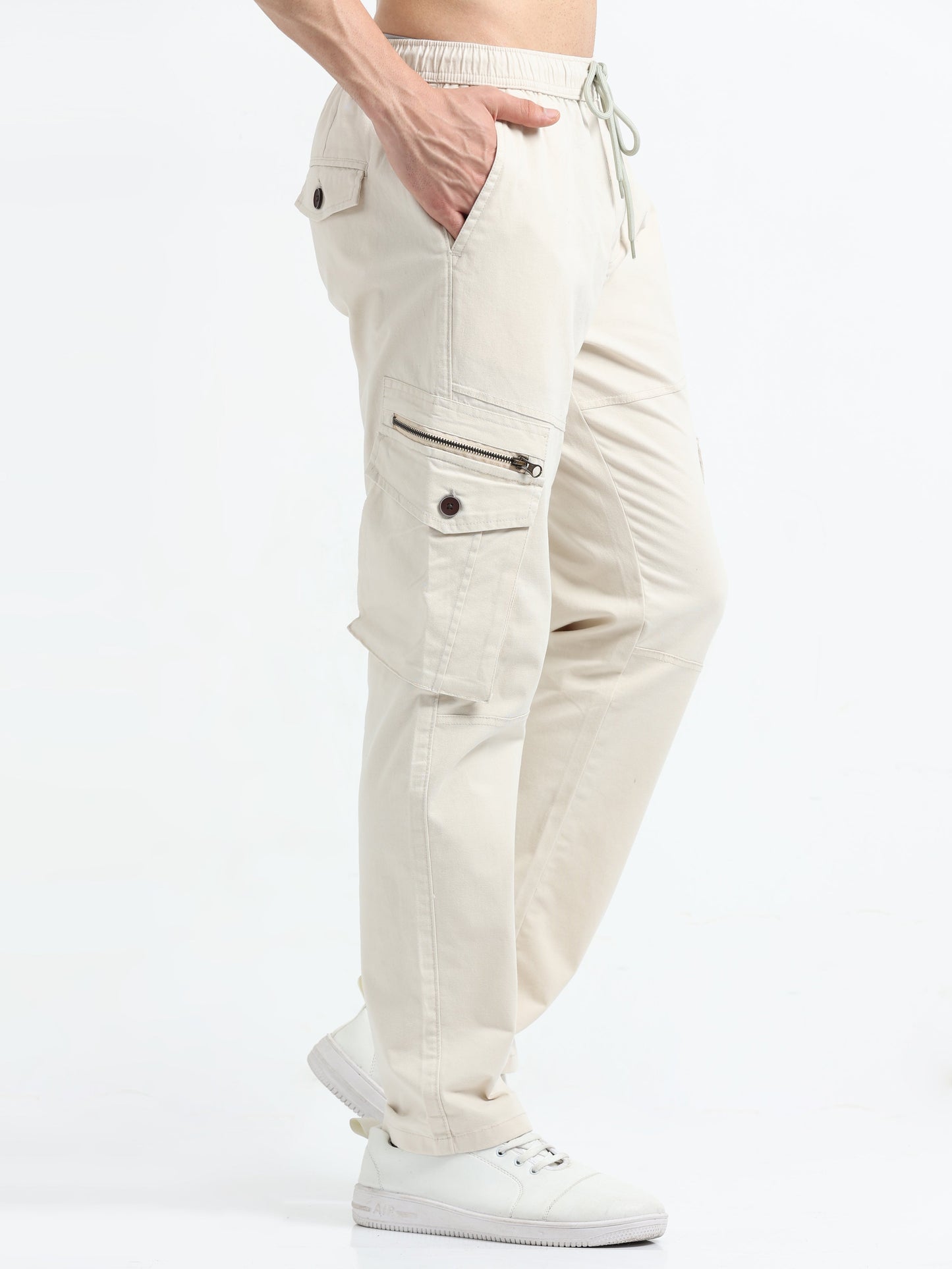 Men Zipper Cargo-Cream