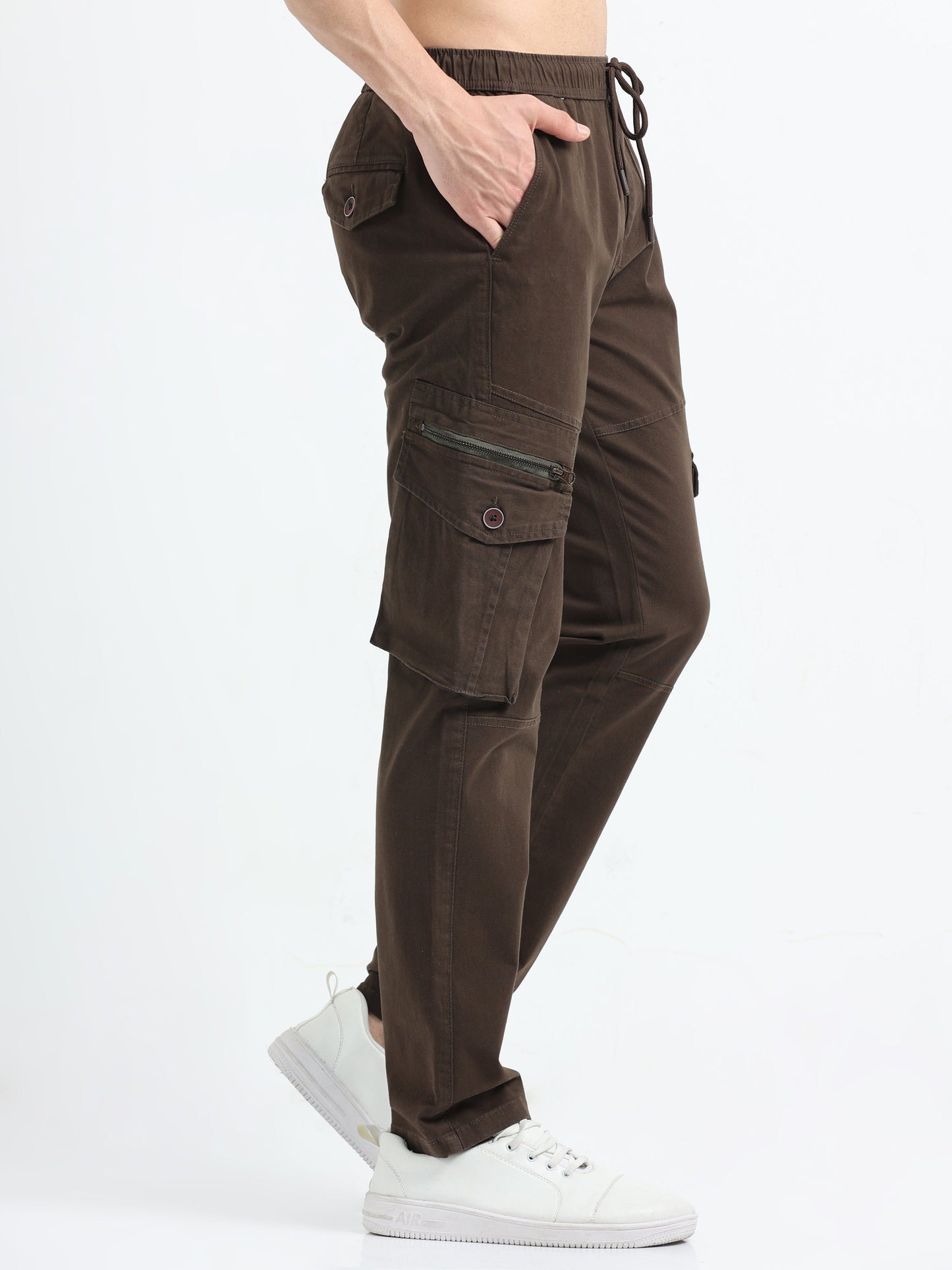 Men Zipper Cargo-Brown