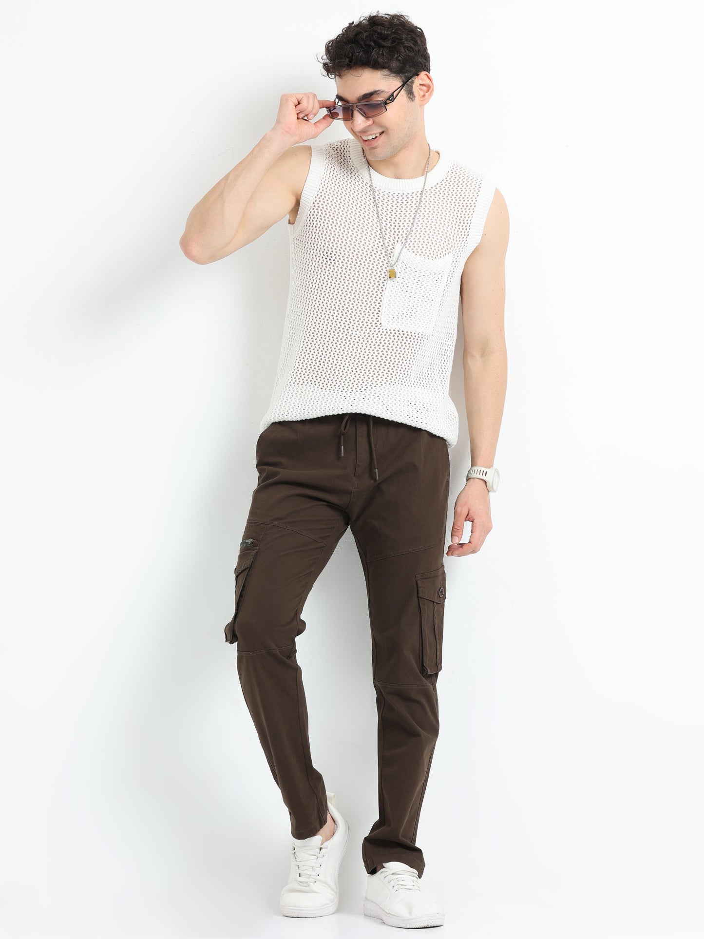 Men Zipper Cargo-Brown