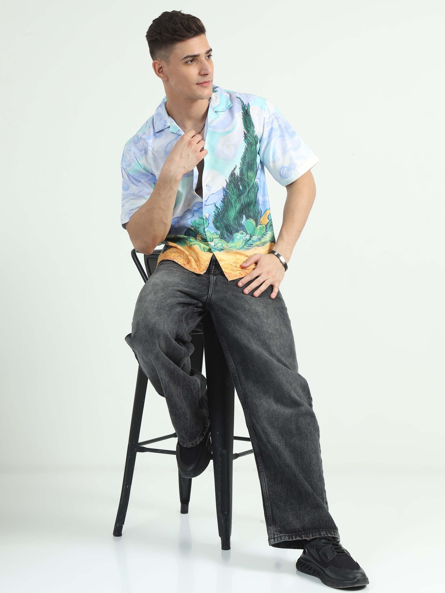 Men Plantain Leaf Oversized Shirt-Plantain Leaf