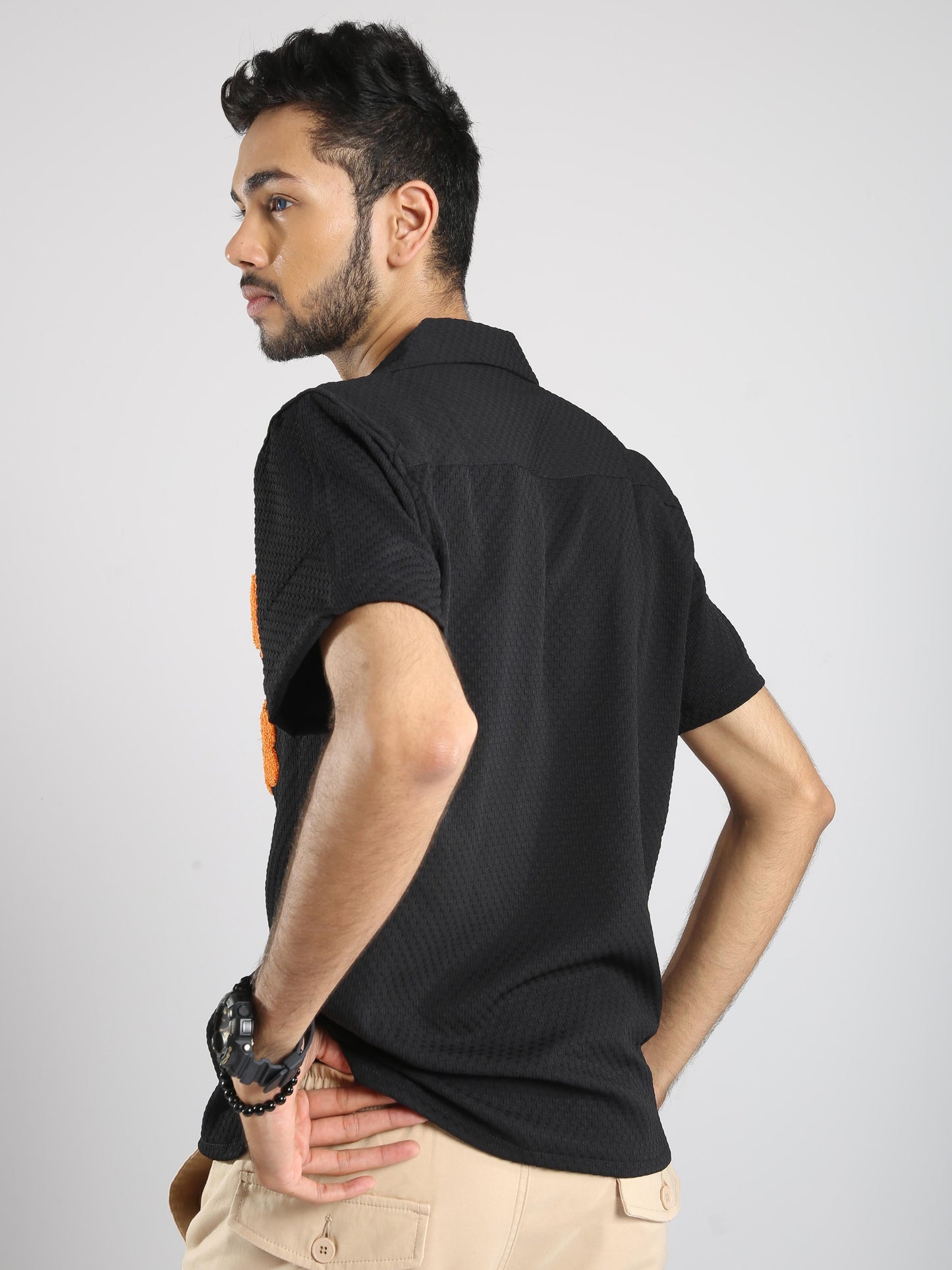 Men Sunflower Baggy Shirt-Black