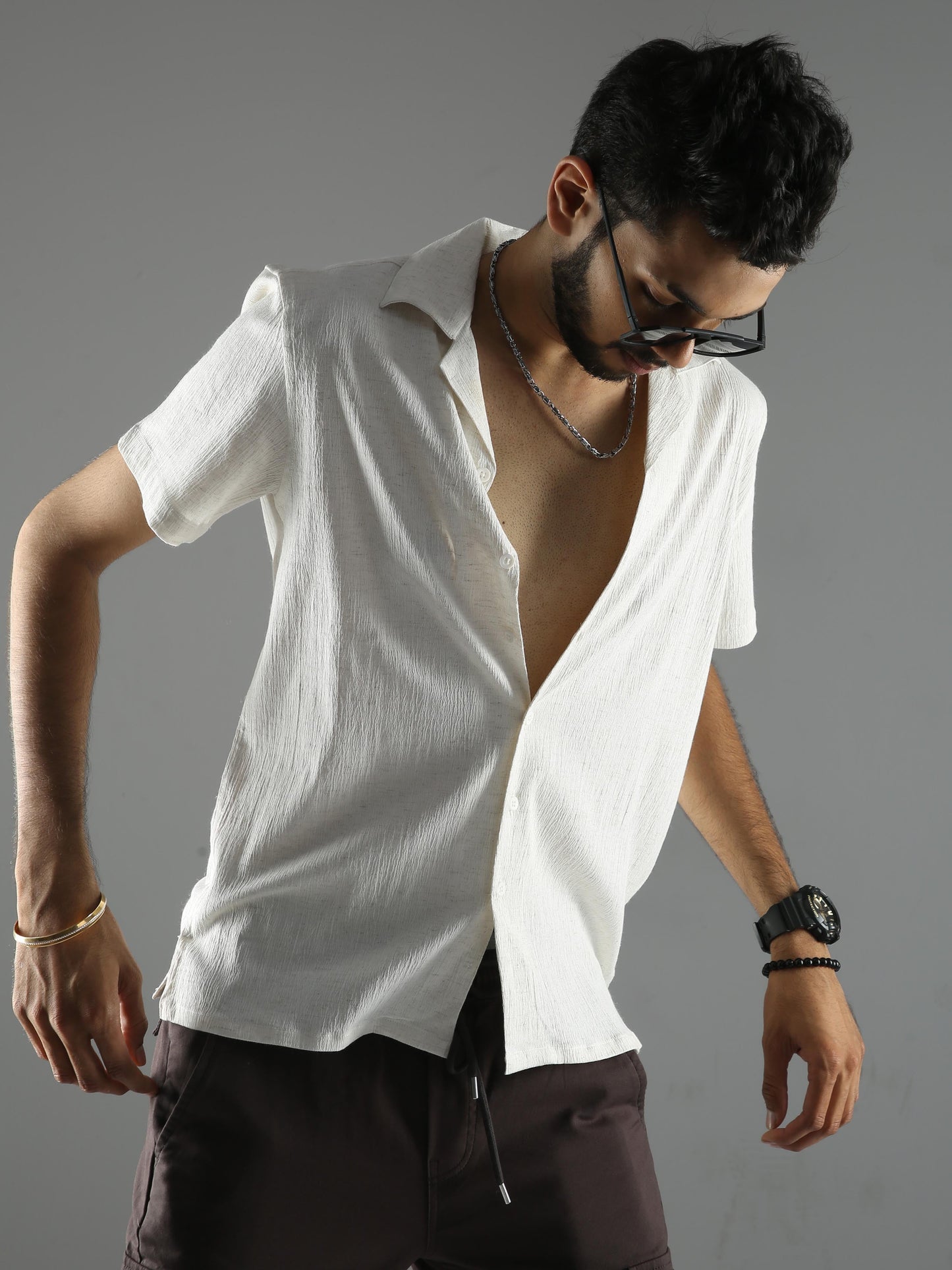 Men Natural Stretch Shirt - Cream
