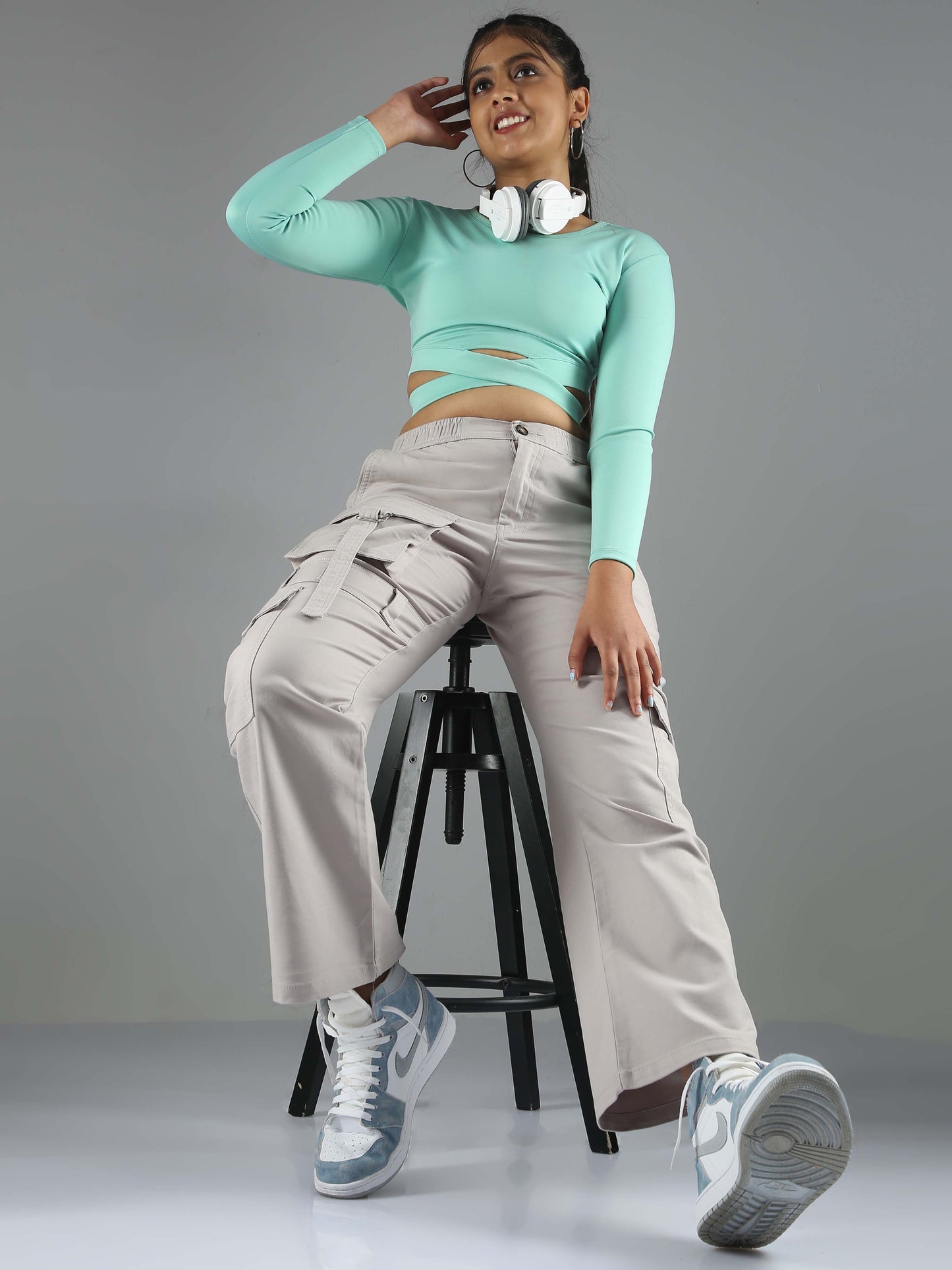 Ligth Grey Baggy Cargo Pants Womens