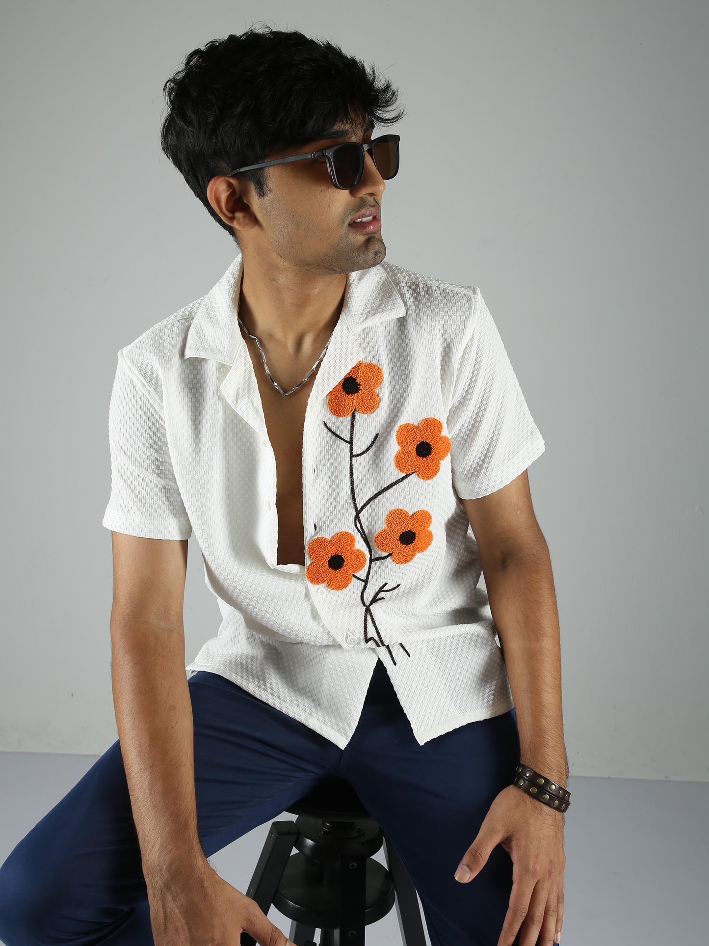 Men Sunflower Baggy Shirt - White