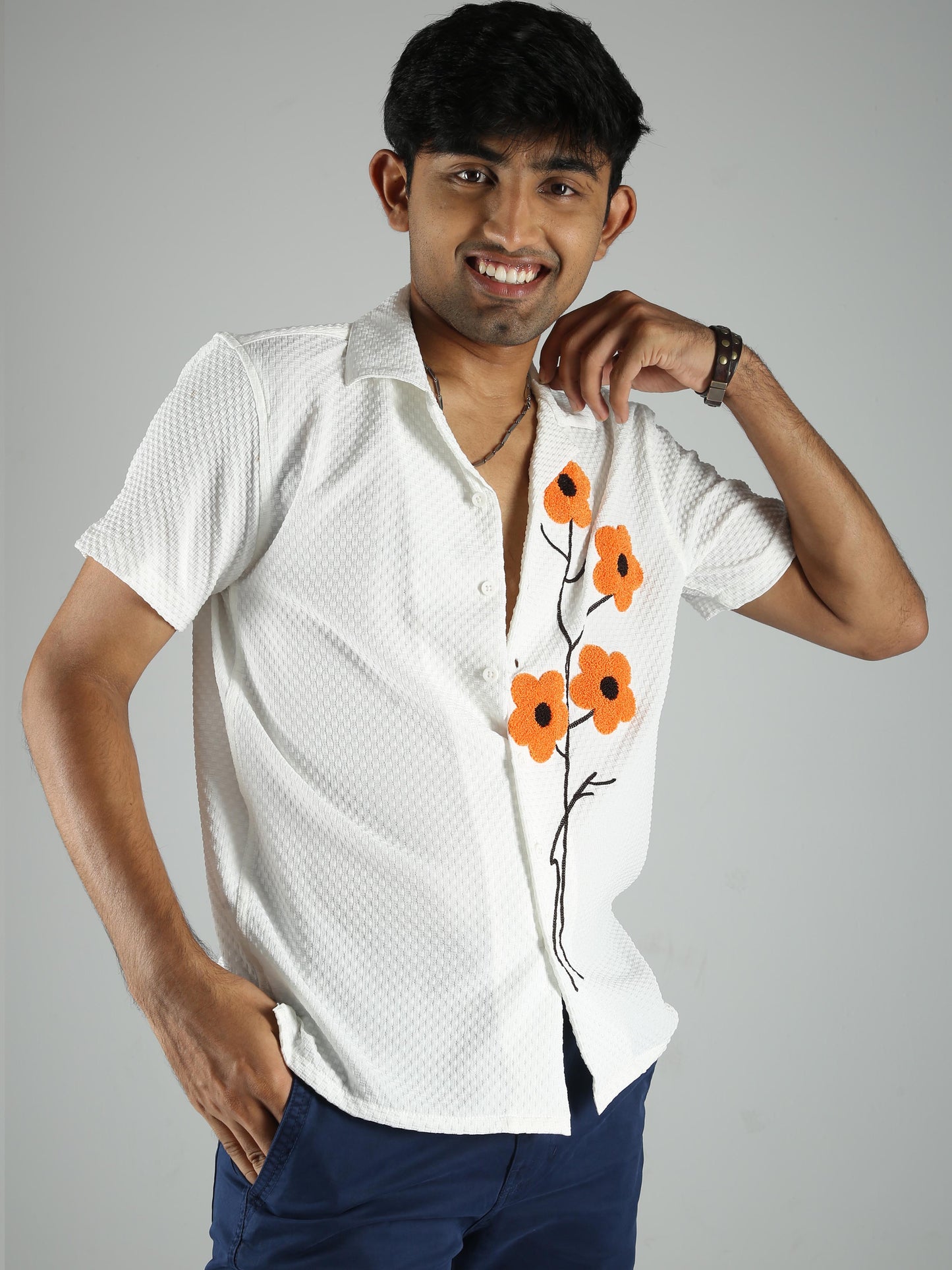 Men Sunflower Baggy Shirt - White