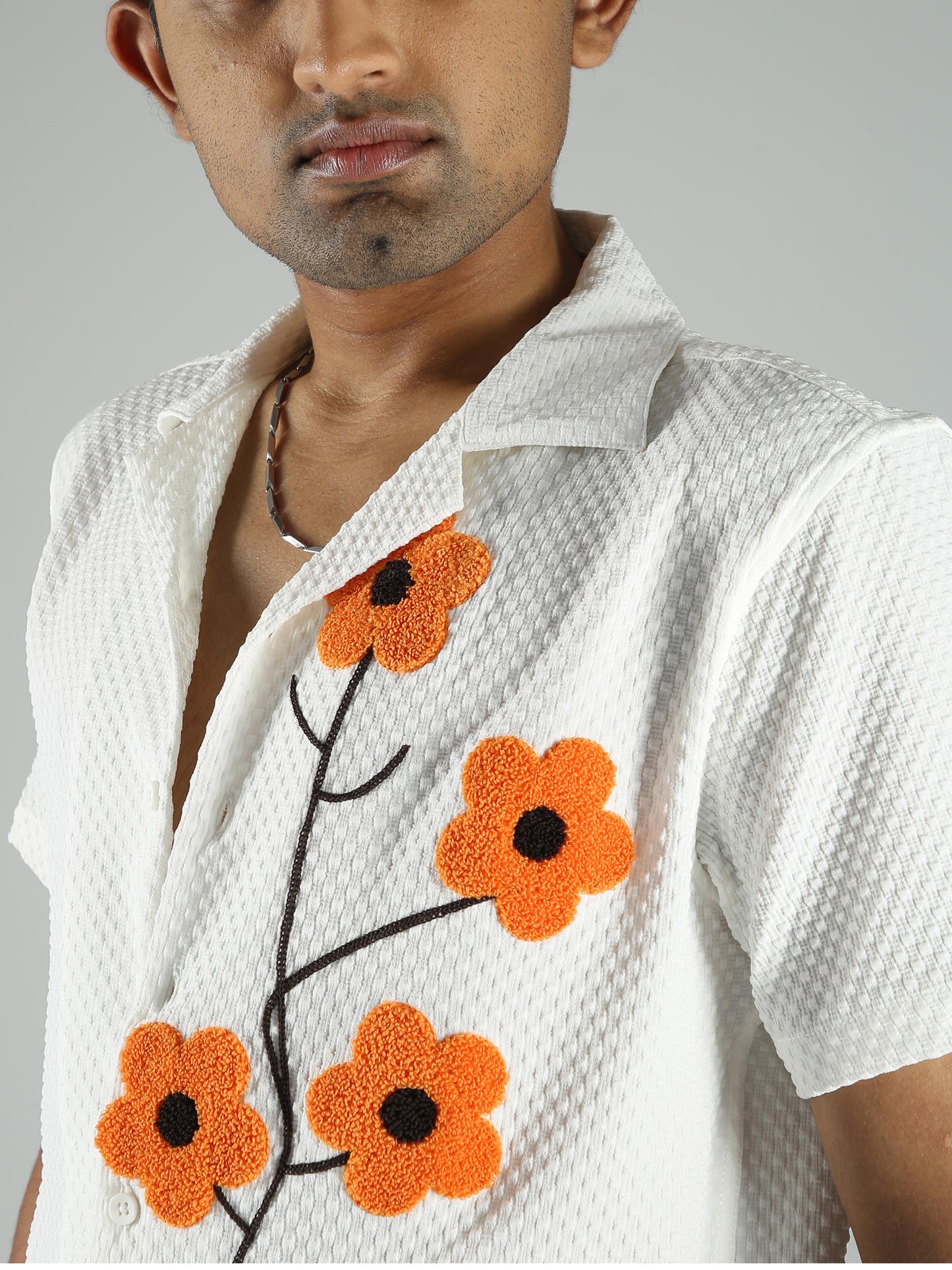Men Sunflower Baggy Shirt - White