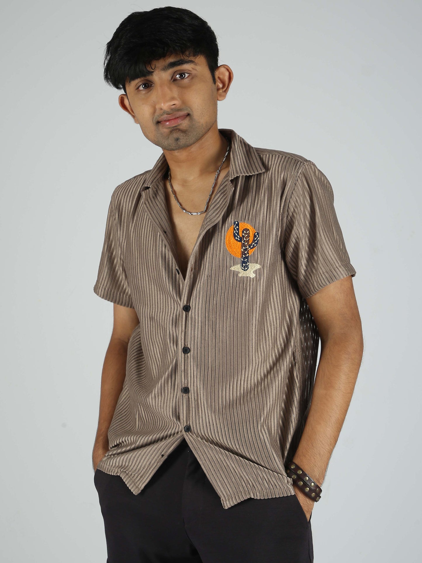 Men E Stripes Shirt - Stone