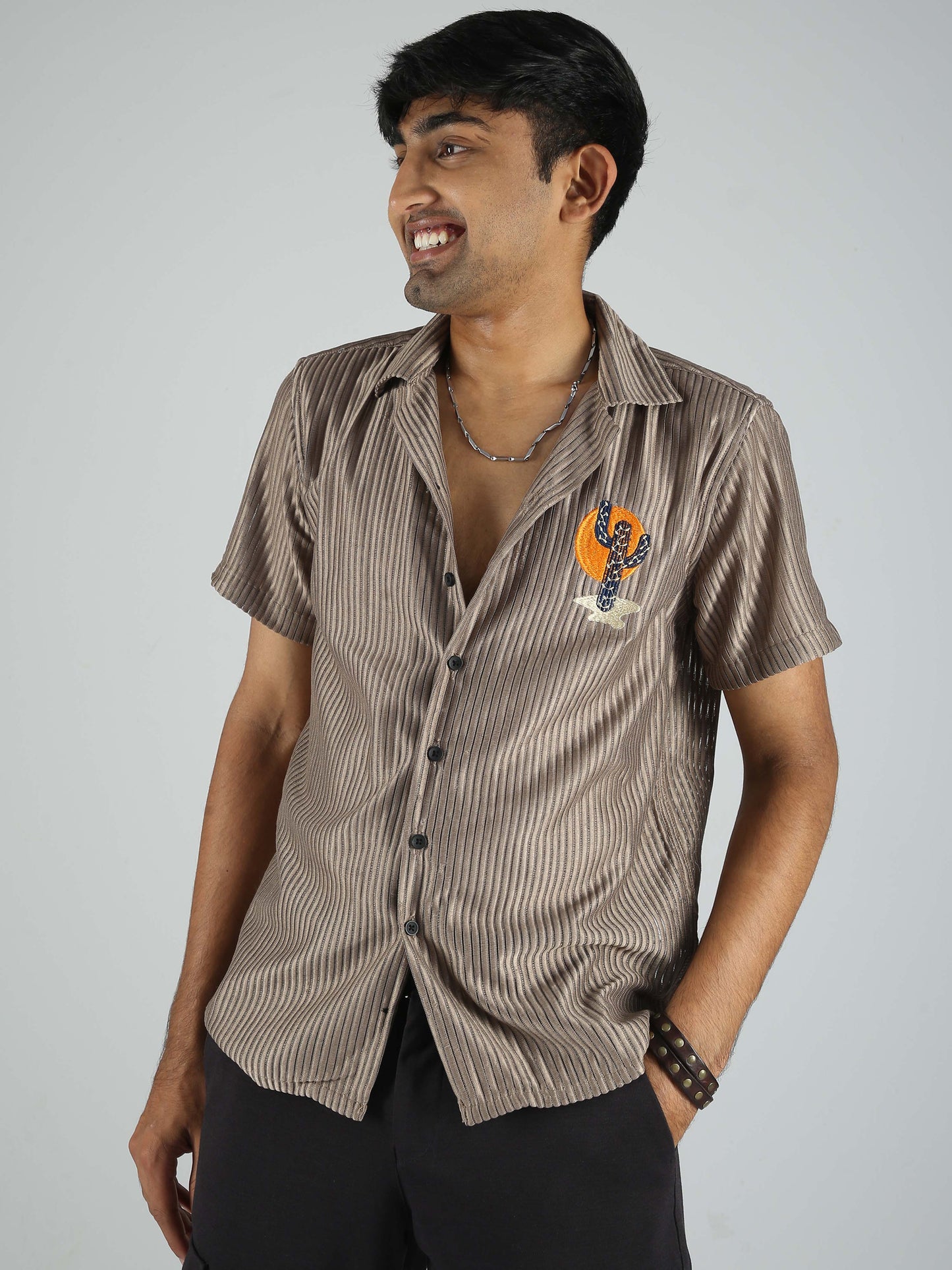 Men E Stripes Shirt - Stone
