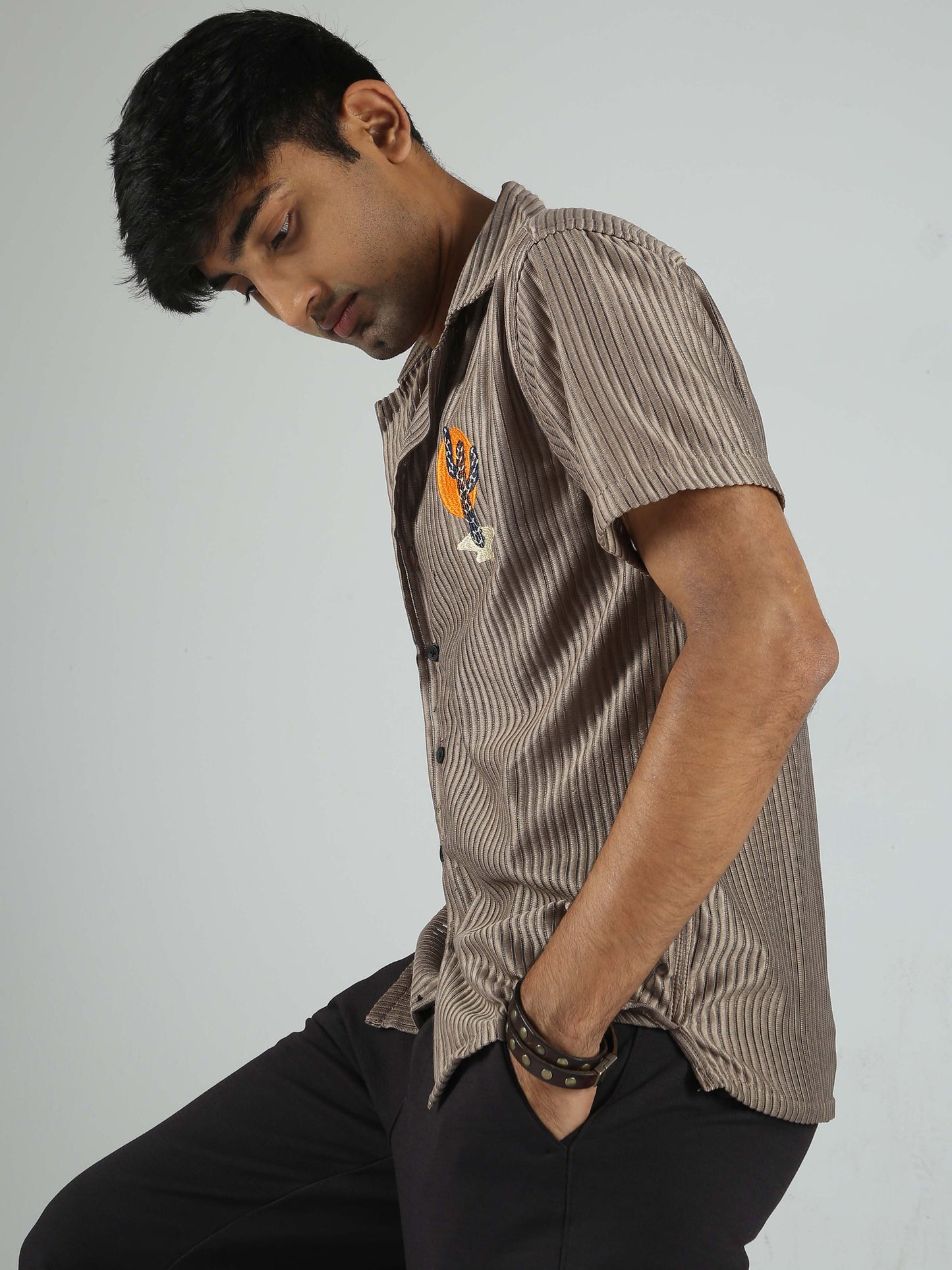 Men E Stripes Shirt - Stone