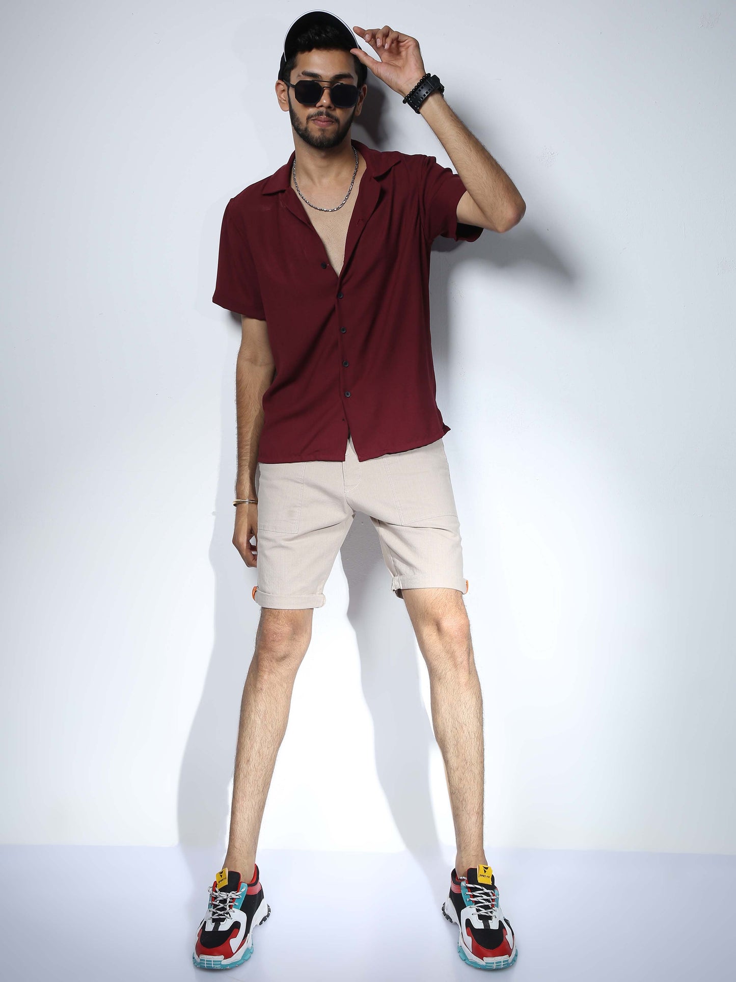 Men Hippie Oversized shirt - Wine