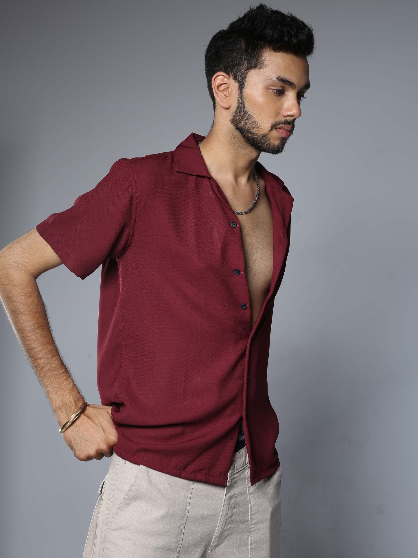 Men Hippie Oversized shirt - Wine