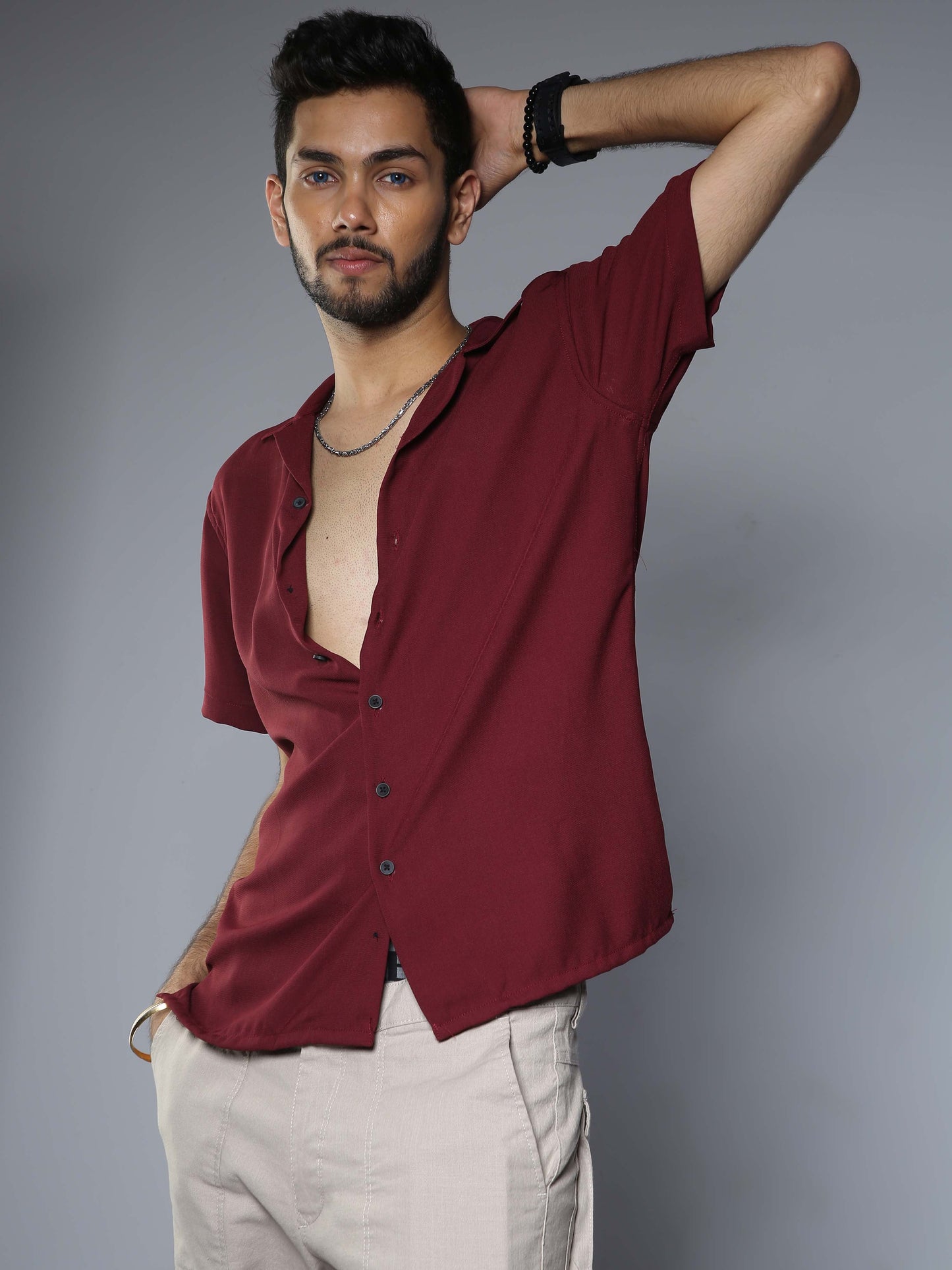 Men Hippie Oversized shirt - Wine
