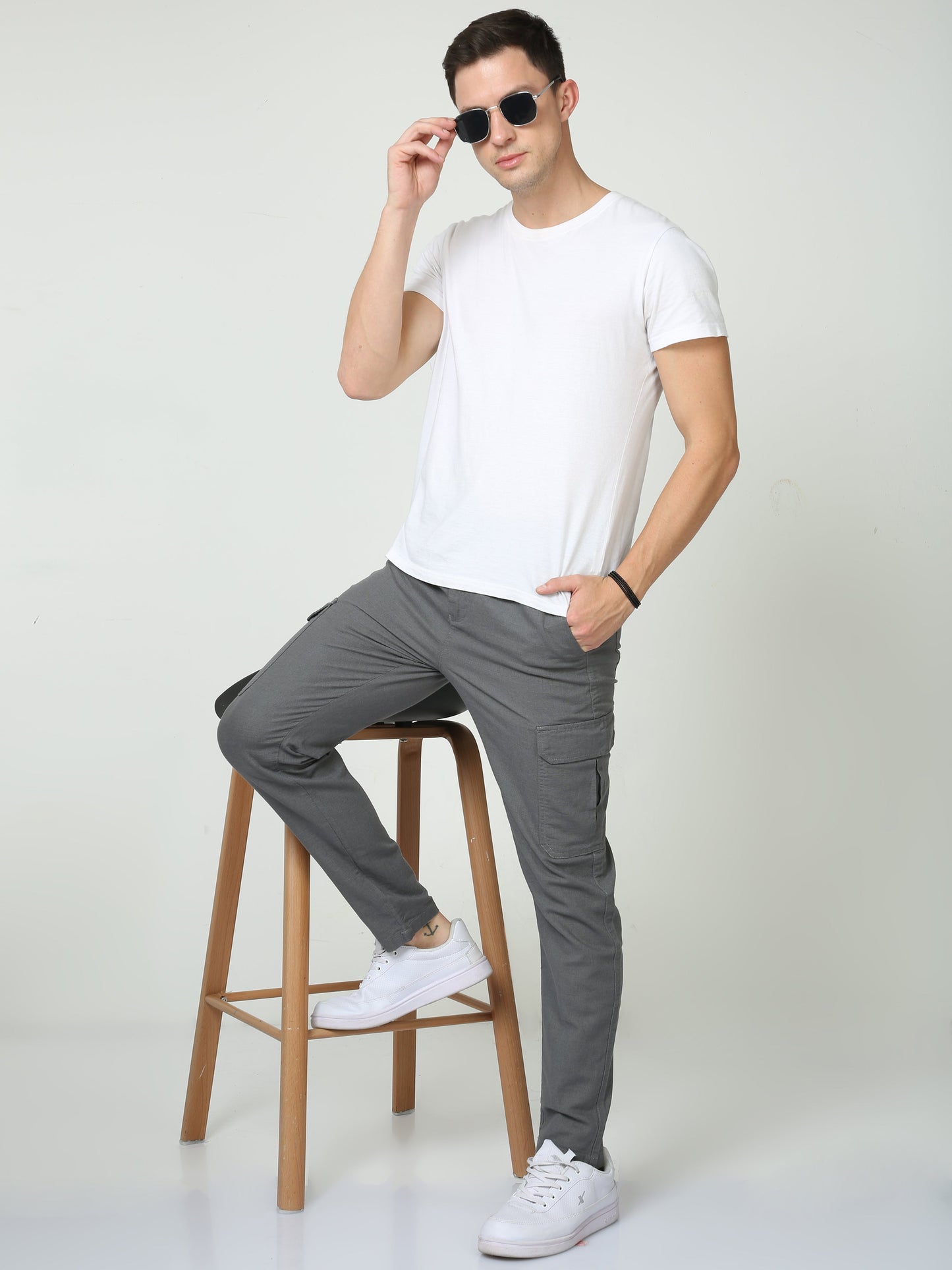 Men Lazy Grey Linen Pants