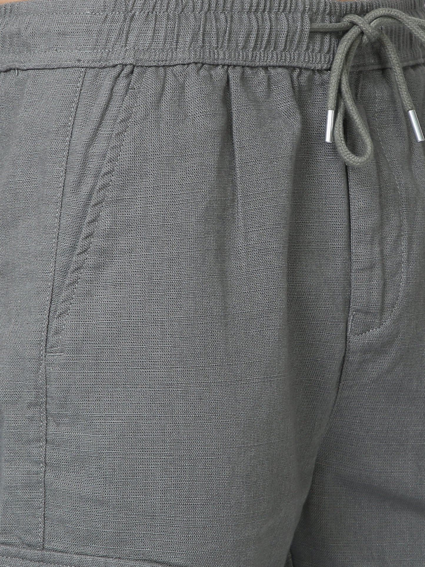 Men Lazy Grey Linen Pants