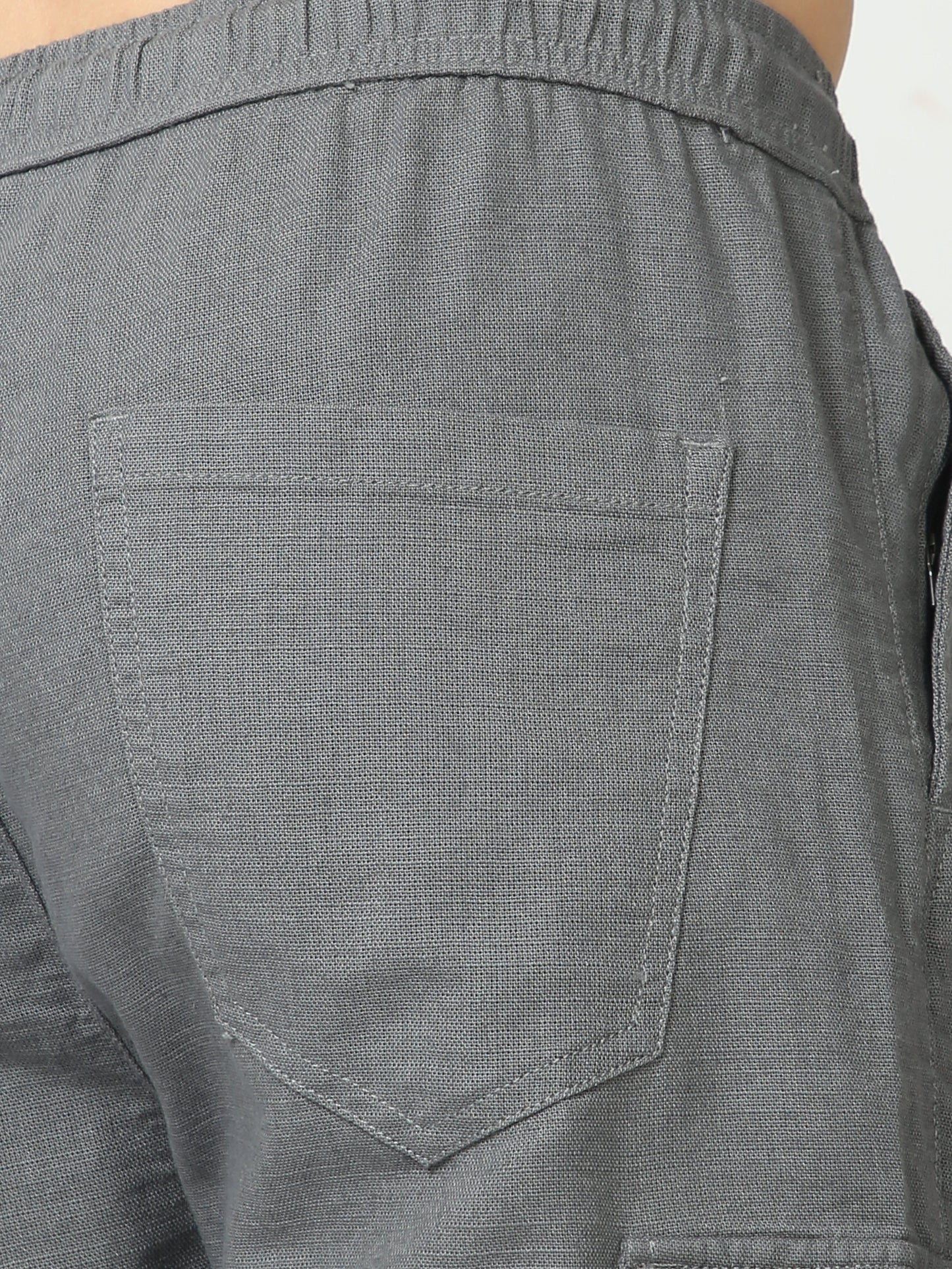 Men Lazy Grey Linen Pants
