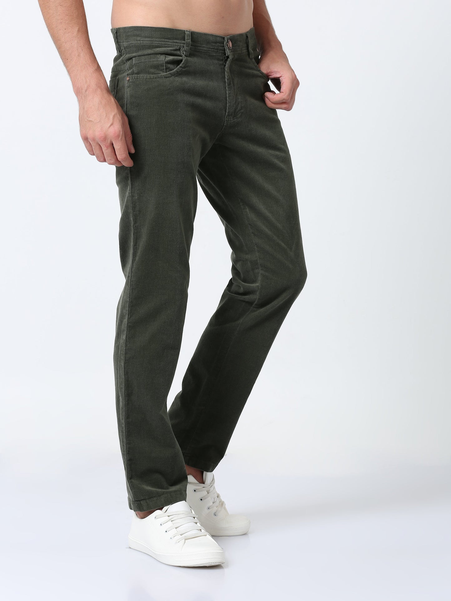 Men Corduroy Trousers-Olive