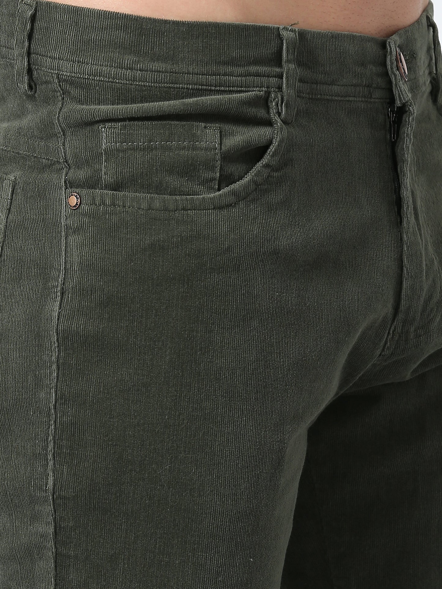 Men Corduroy Trousers-Olive