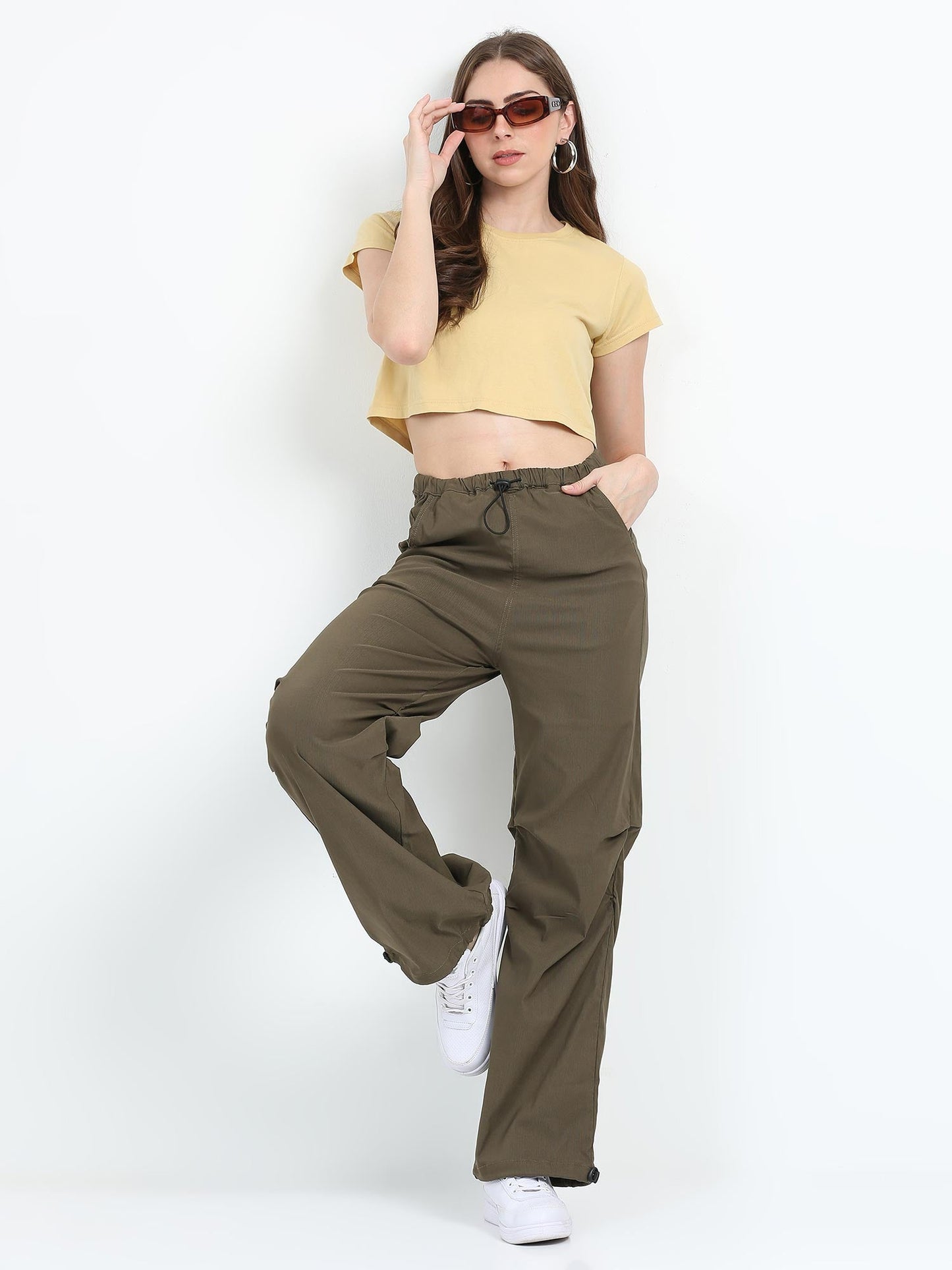 Women Parachute Trouser-Brown