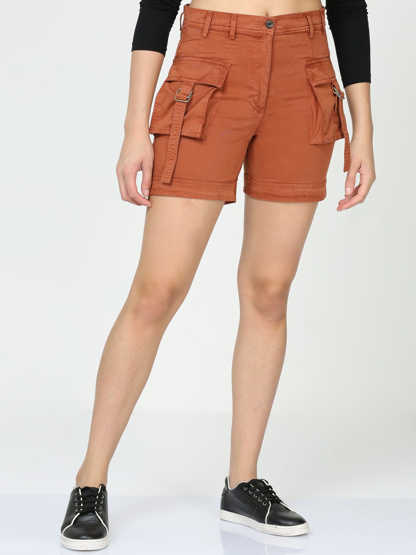 Women Rust Cargo Shorts