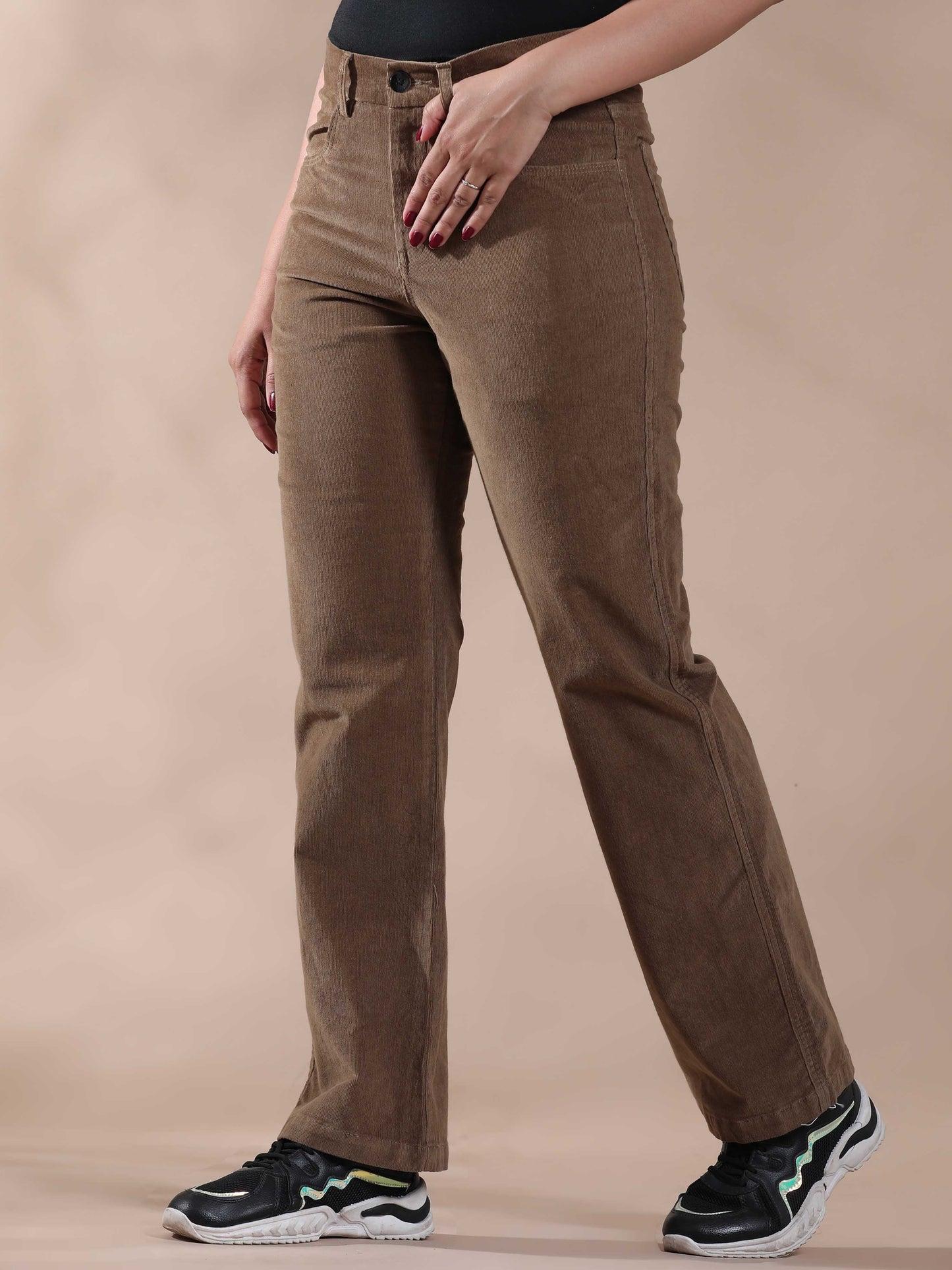 Women Corduroy Trousers- Khaki