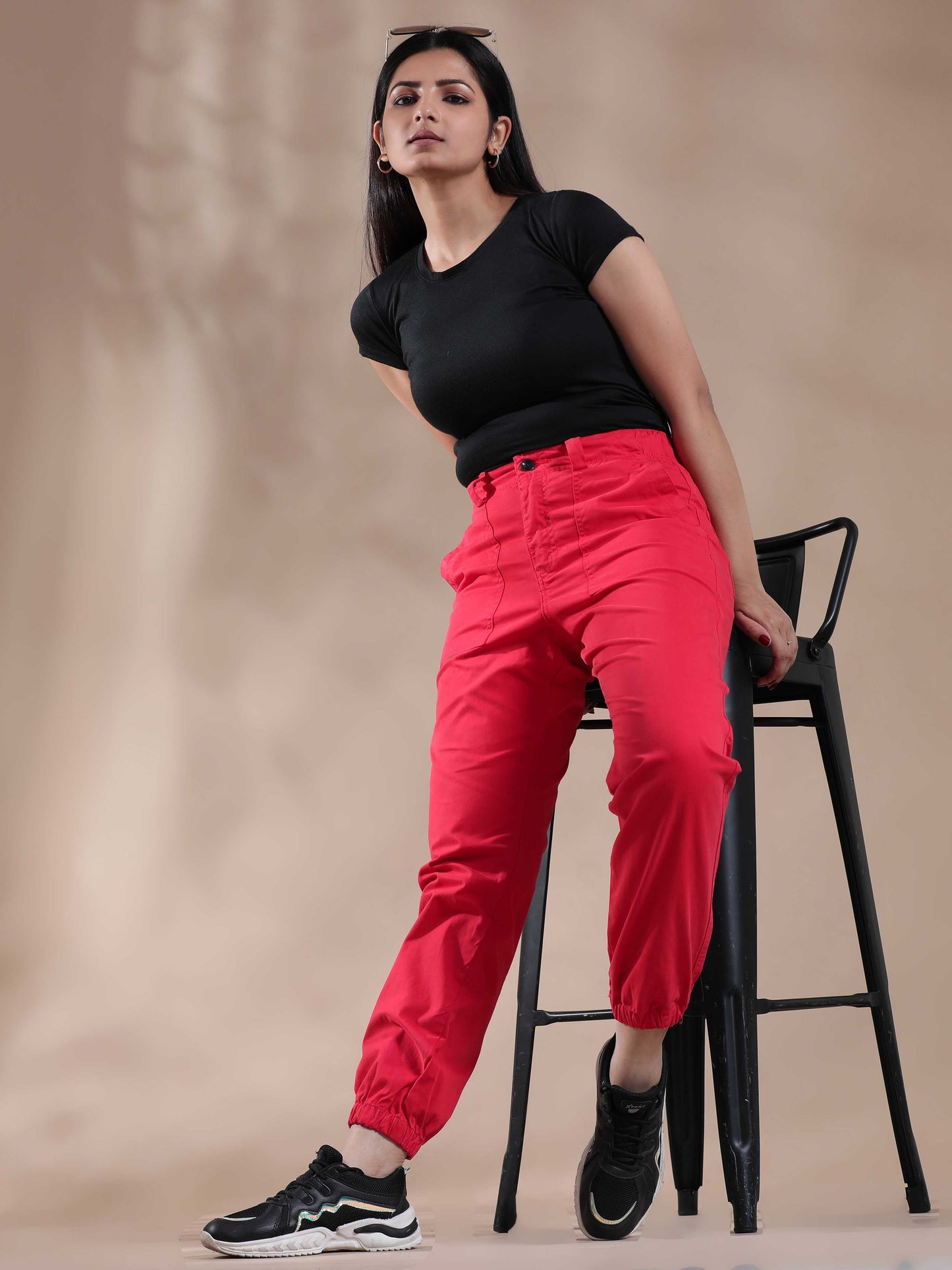 Women Vintage Red Jogger Pants