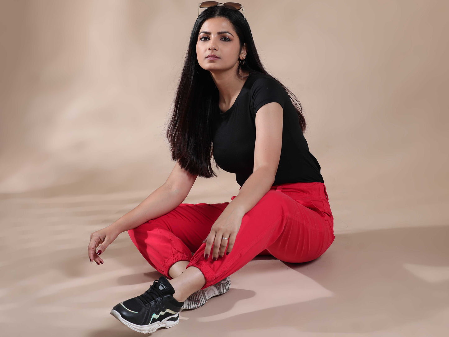 Women Vintage Red Jogger Pants