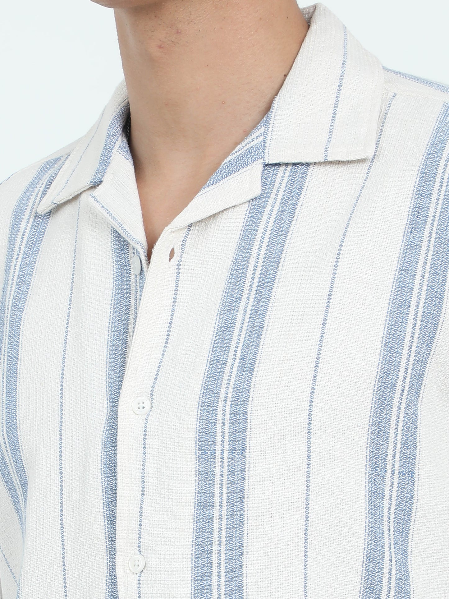 Men Striped Jacquard Oversized Shirt-Sky Blue