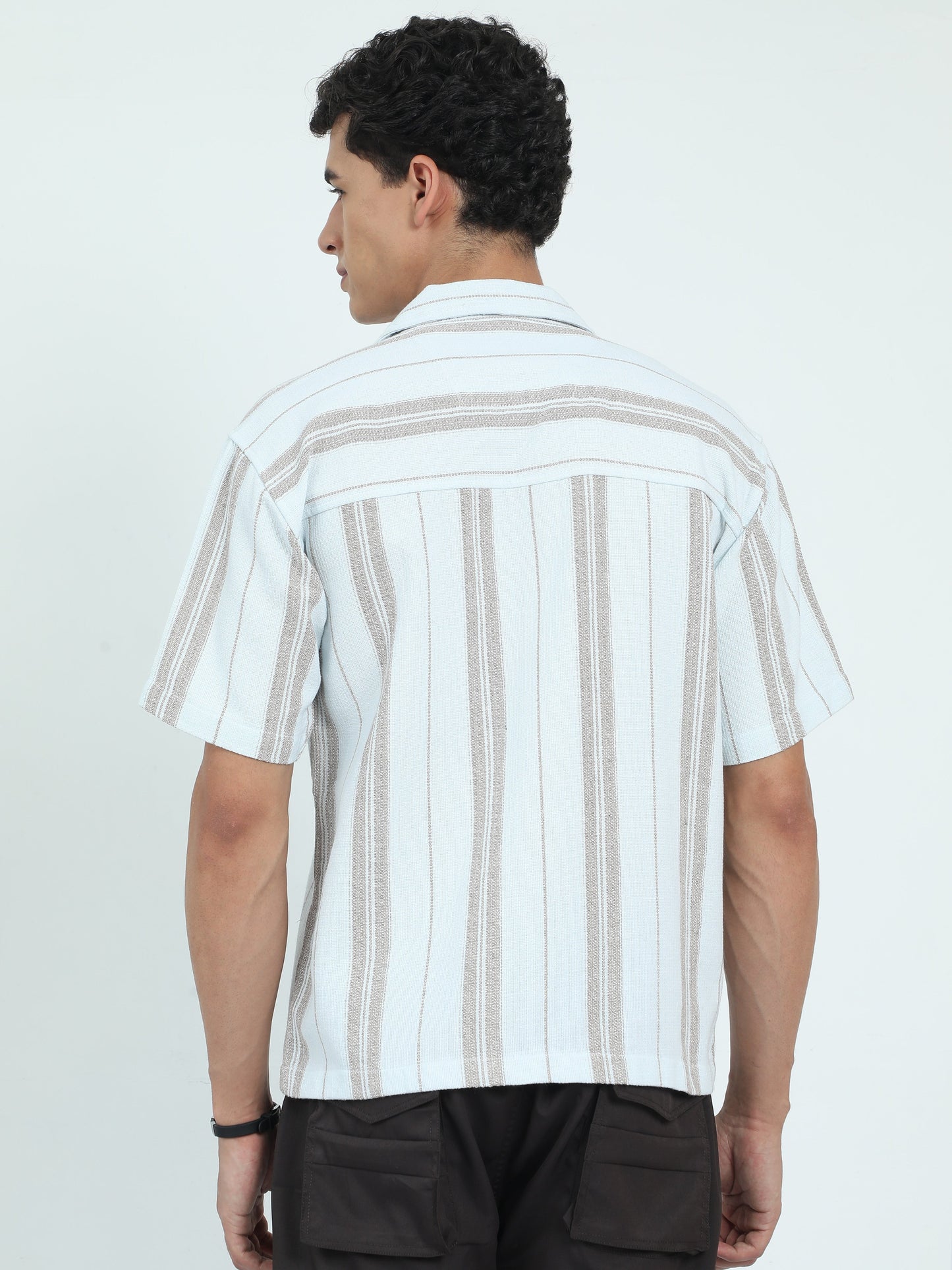 Men Striped Jacquard Oversized Shirt-Mint