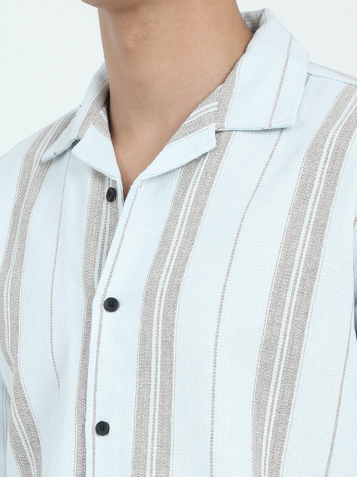 Men Striped Jacquard Oversized Shirt-Mint