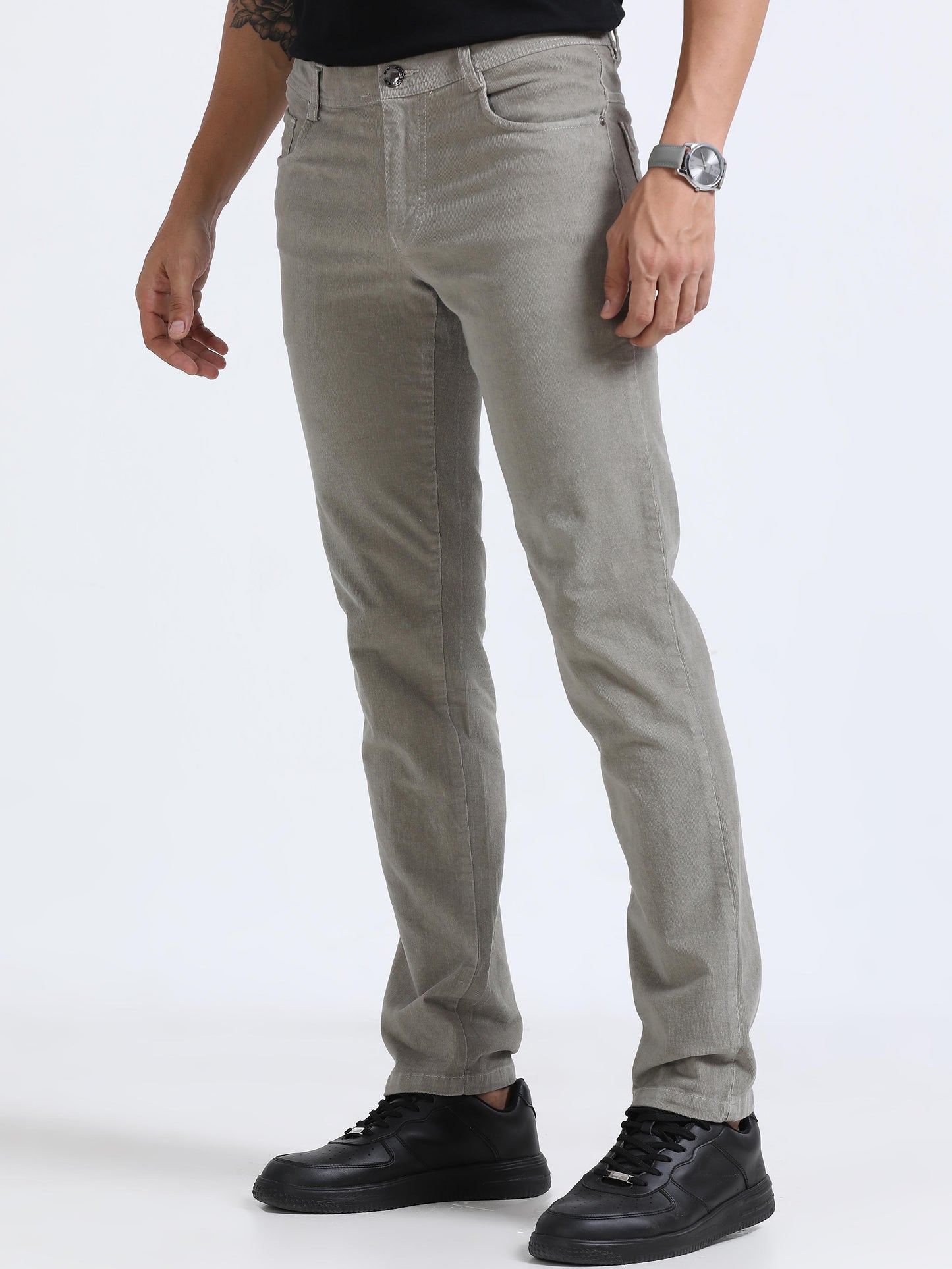 Men Corduroy Trousers-Light Grey