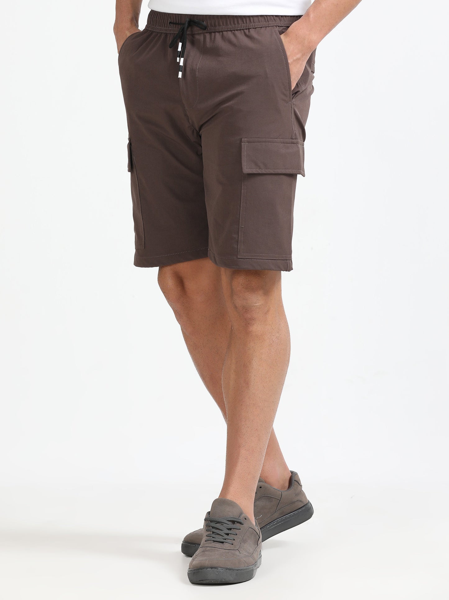 Men Parachute Cargo Shorts-Brown