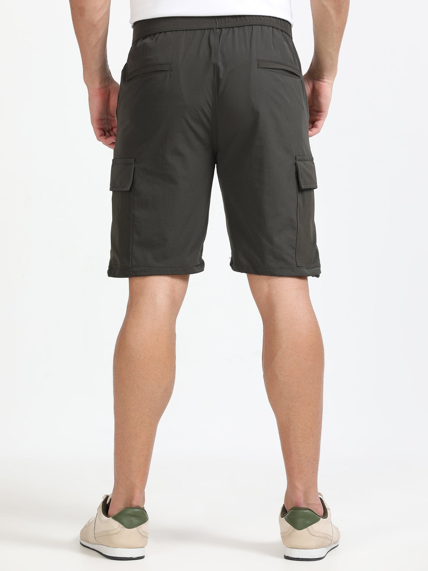 Men Parachute Cargo Shorts-Olive