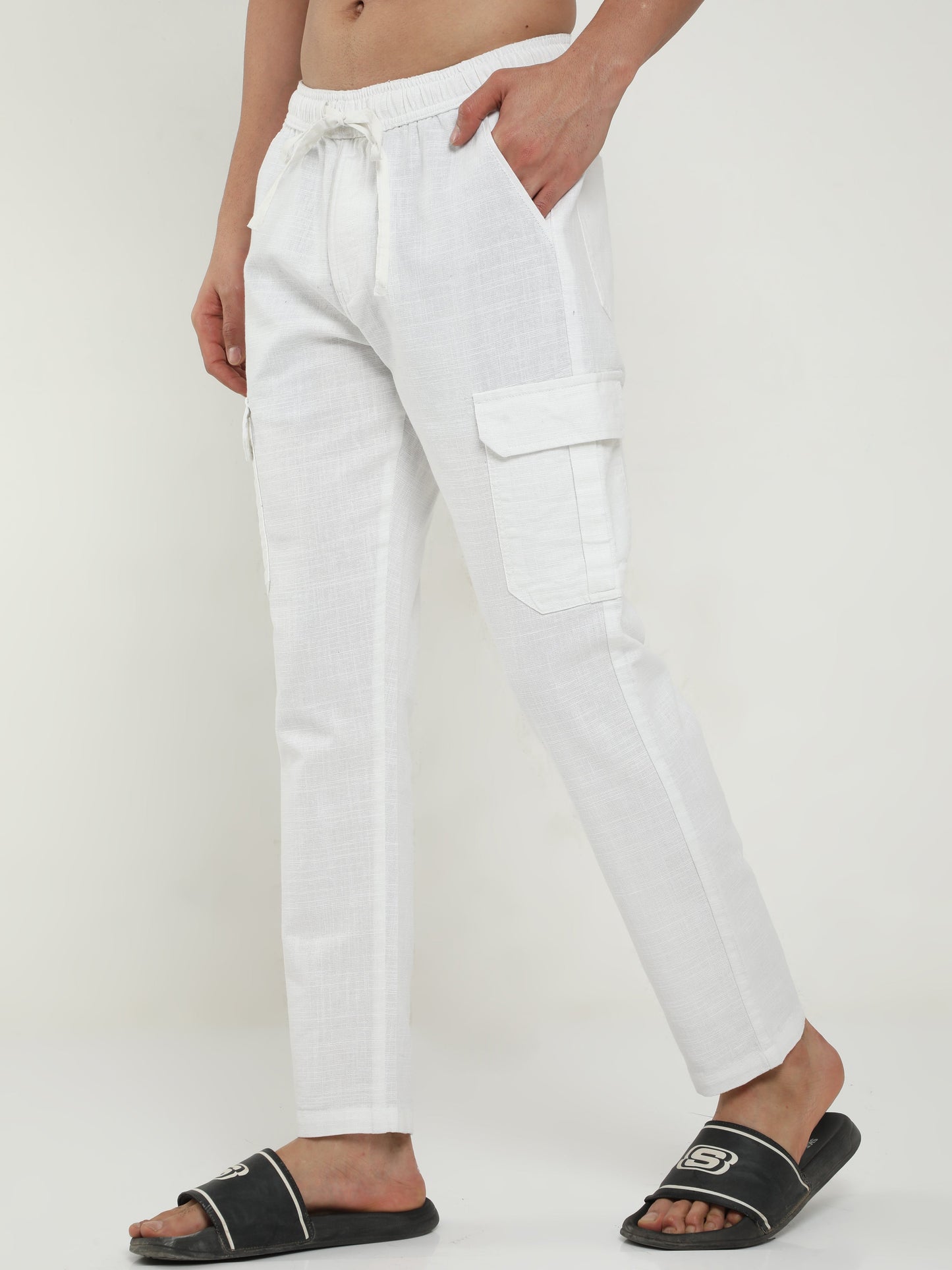 Men Lazy White Linen Pants