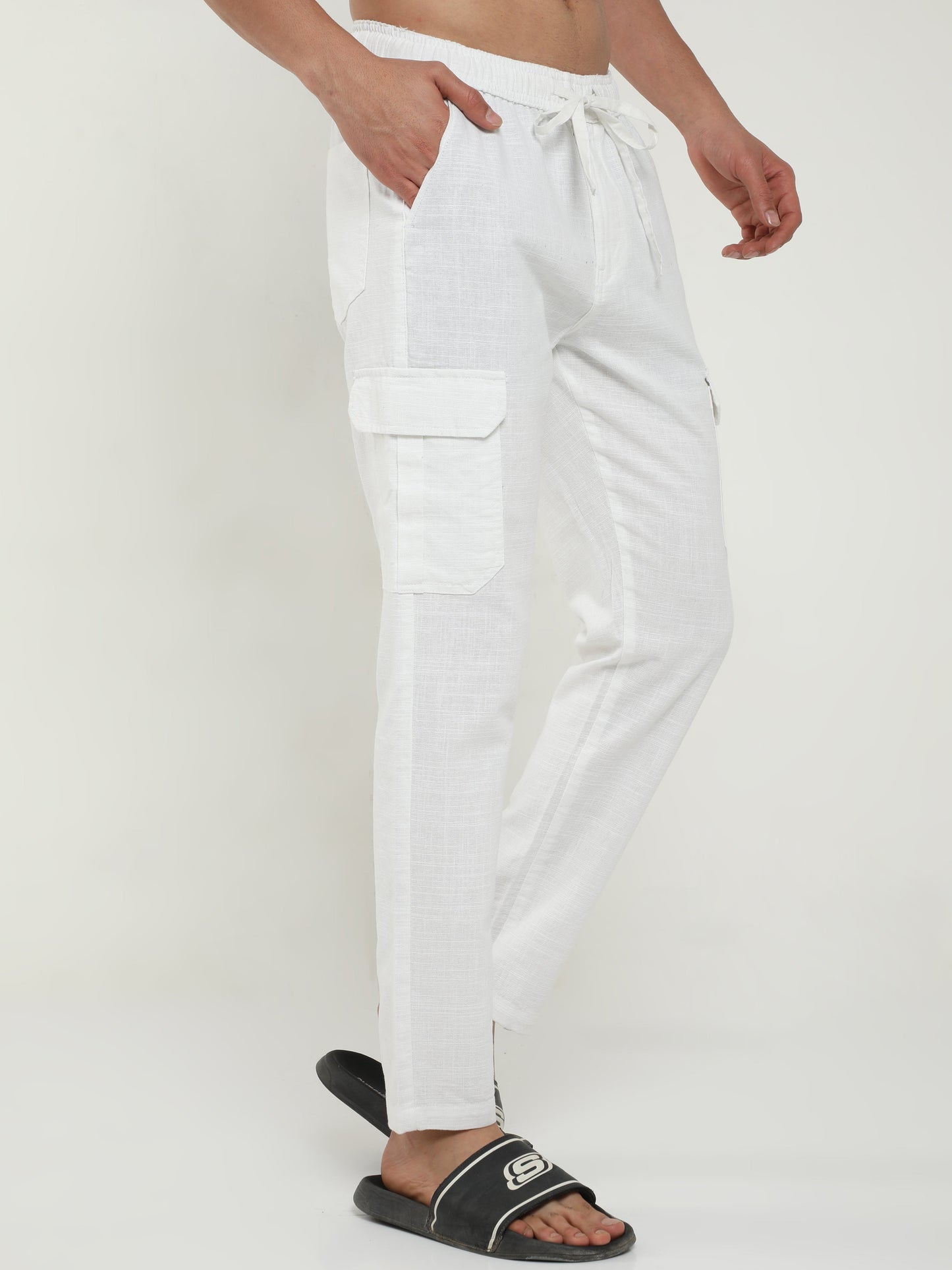 Men Lazy White Linen Pants