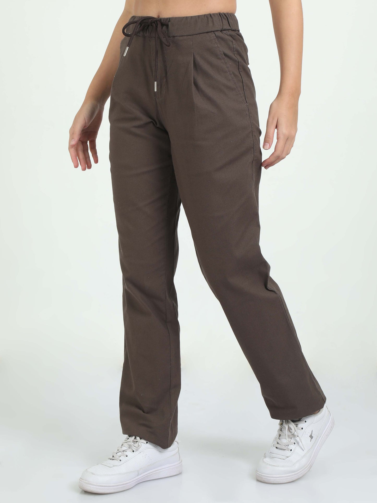 Women Lazy Linen Pleat Pant-Brown