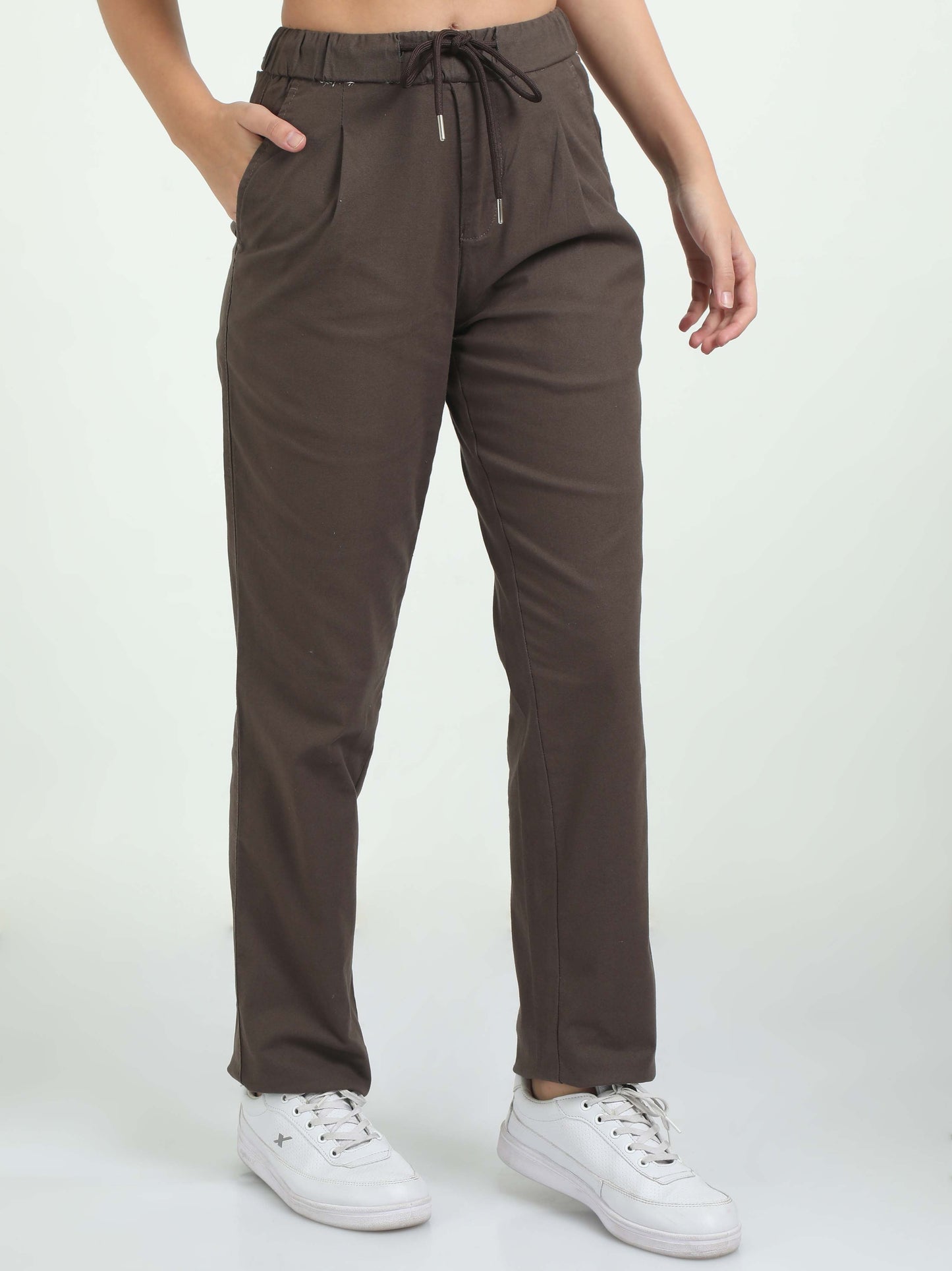 Women Lazy Linen Pleat Pant-Brown