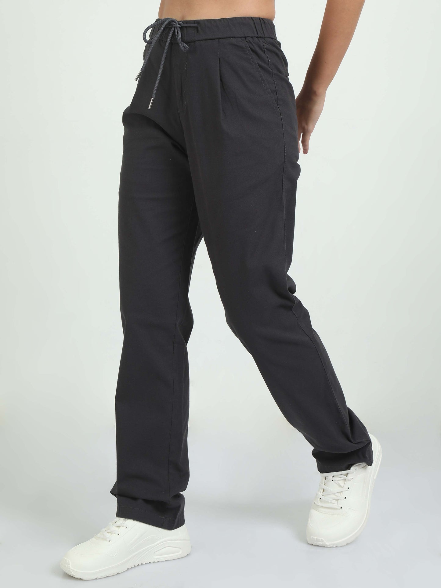 Women Lazy Linen Pleat Pant-Dk Grey