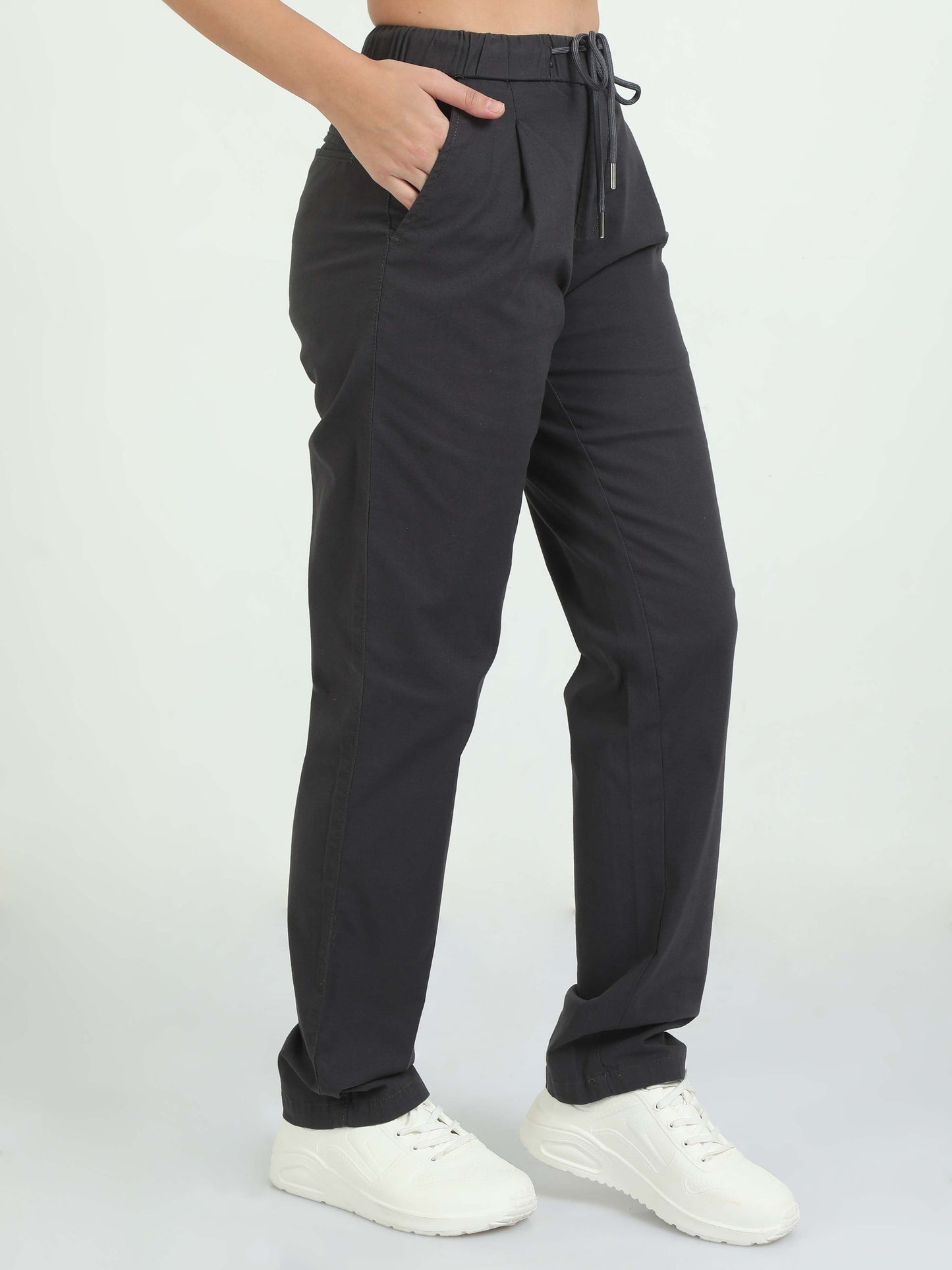 Women Lazy Linen Pleat Pant-Dk Grey