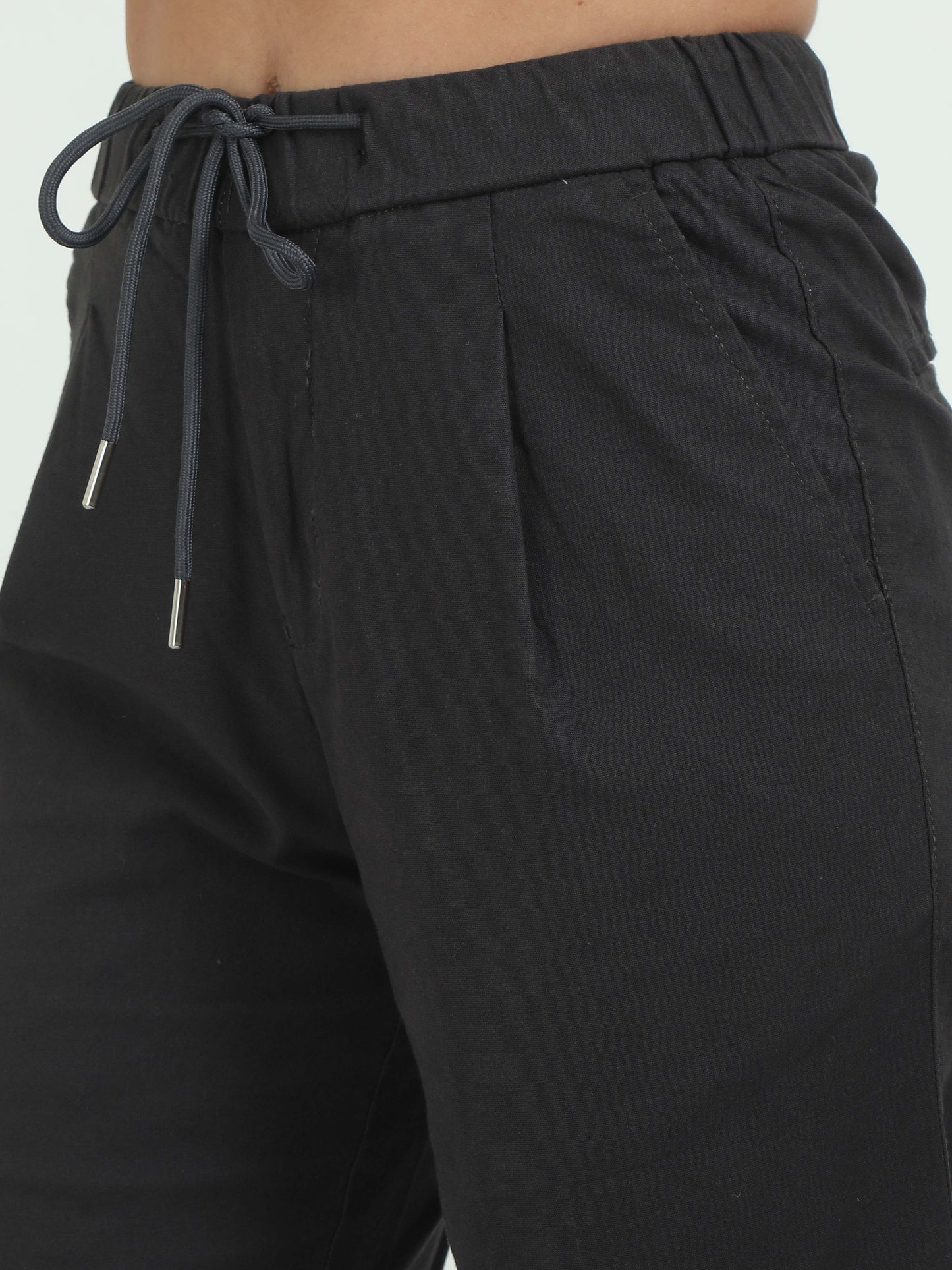 Women Lazy Linen Pleat Pant-Dk Grey