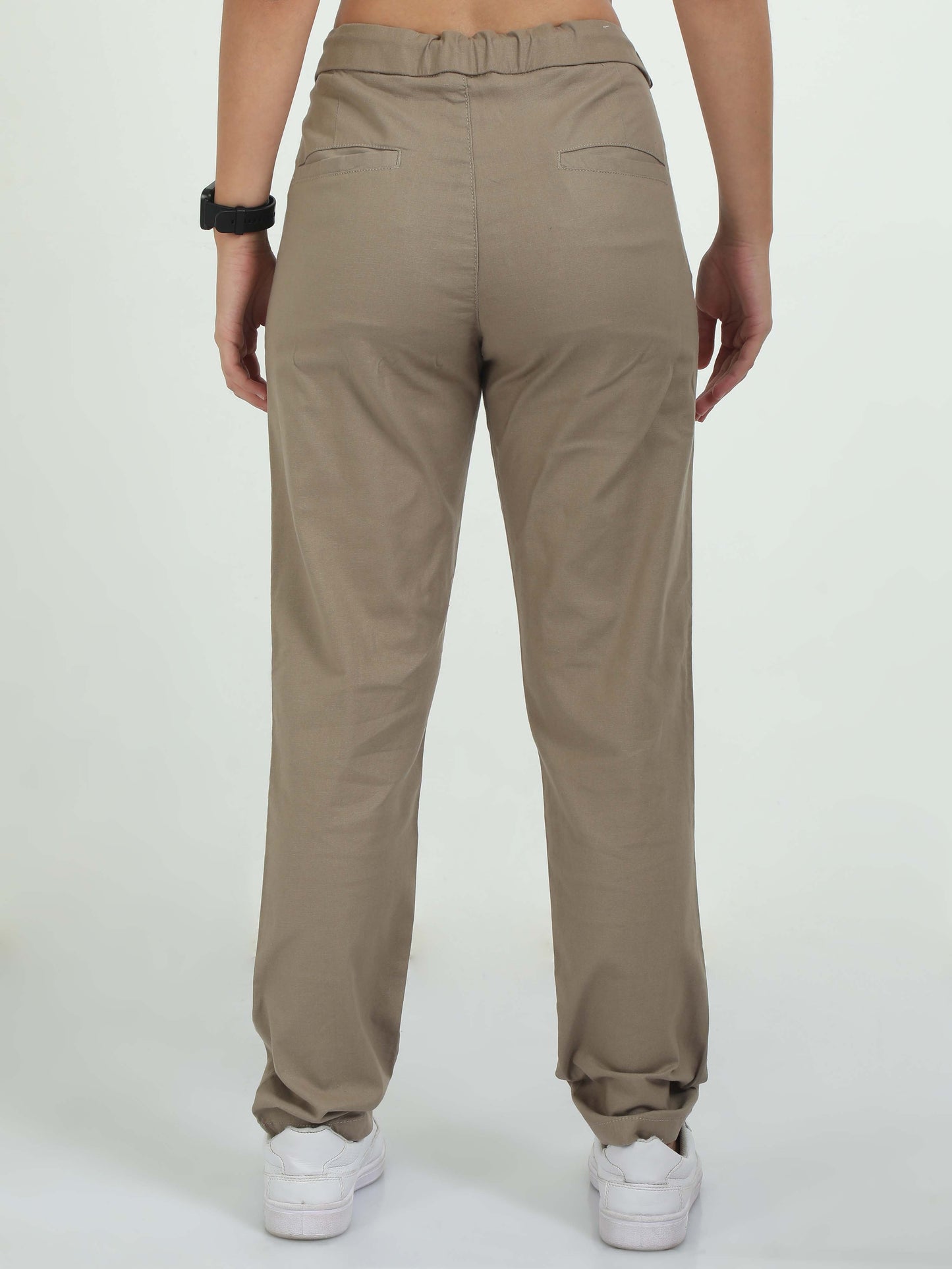 Women Lazy Linen Pleat Pant-Khakhi