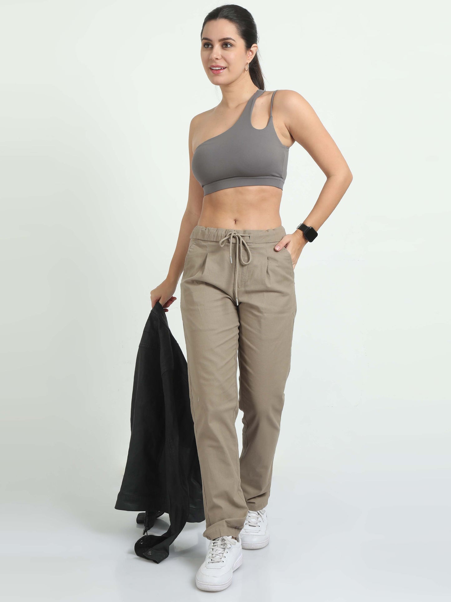 Women Lazy Linen Pleat Pant-Khakhi