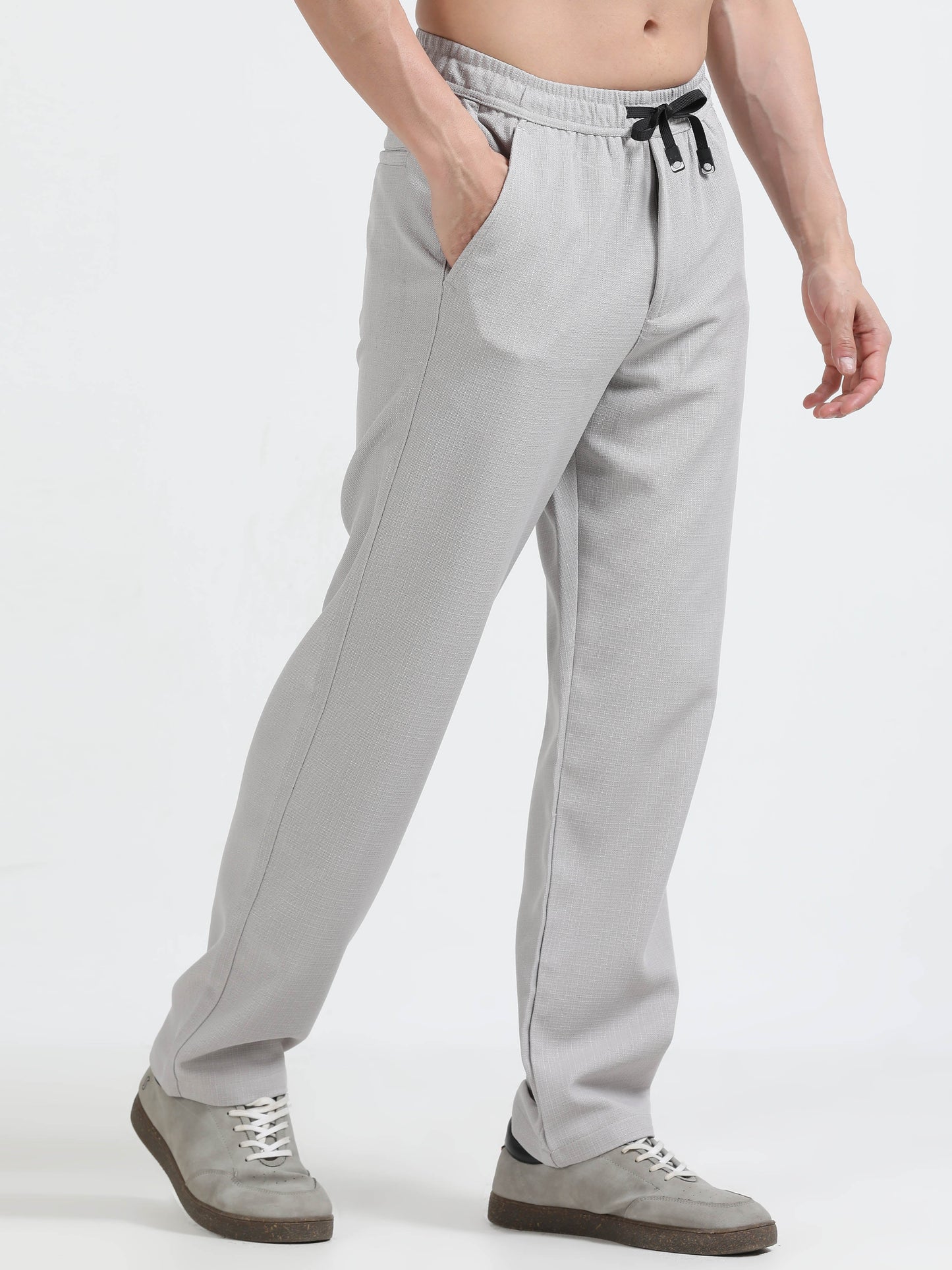 Men Lazy Linen Traveller Trouser-Stone