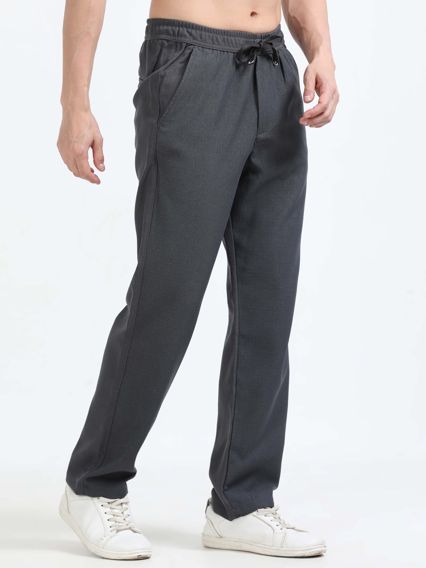 Men Lazy Linen Traveller Trouser-Grey