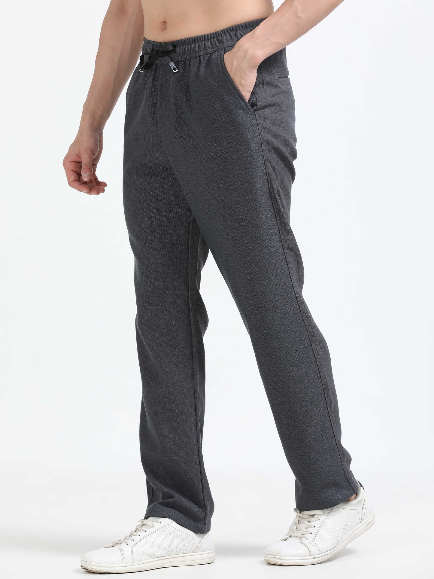 Men Lazy Linen Traveller Trouser-Grey