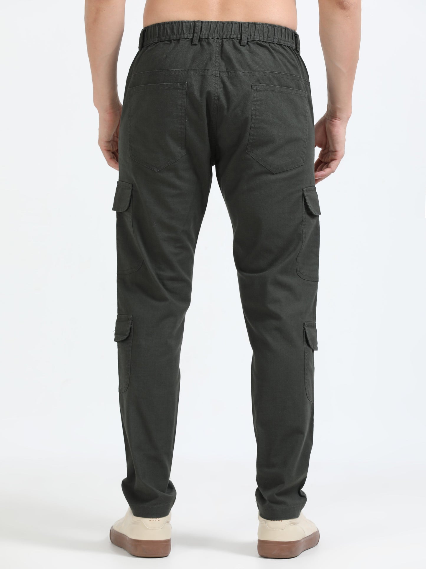 Men Lazy Linen Utility Cargo-Olive