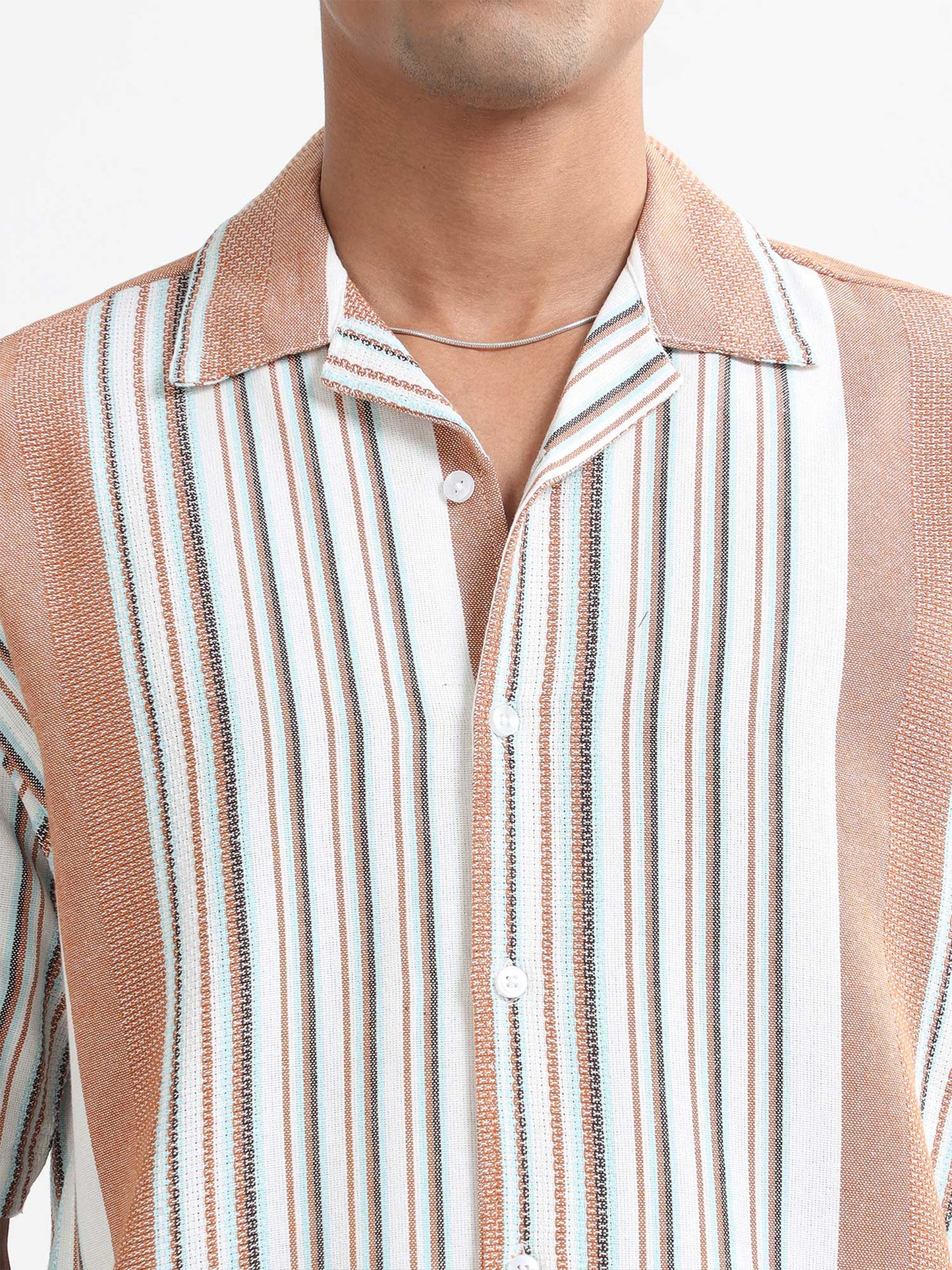 Men Striped Jacquard Oversized Shirt-Mustard