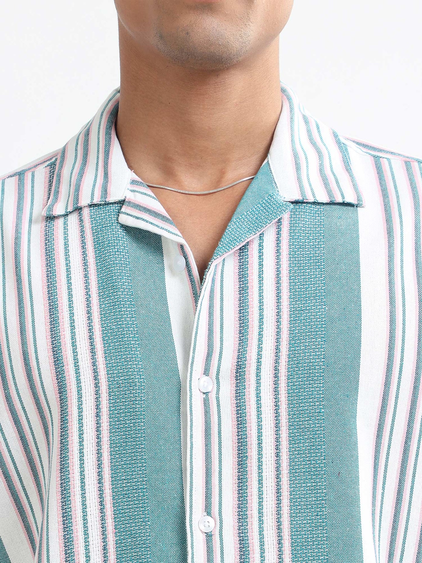 Men Striped Jacquard Oversized Shirt-Mint