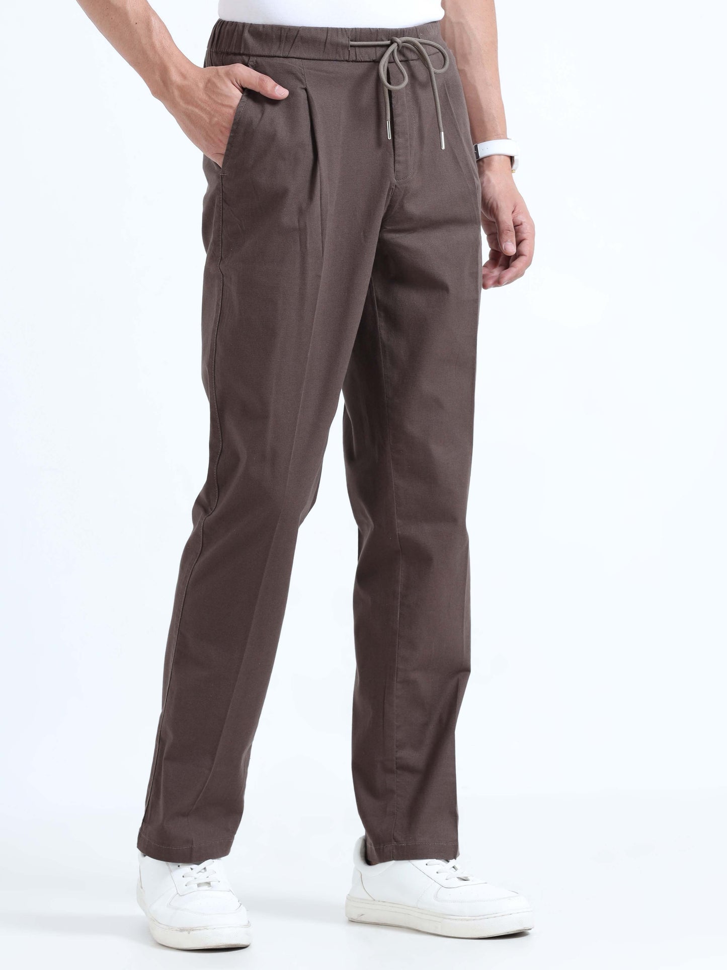 Men Lazy Linen Pleat Pant-Brown