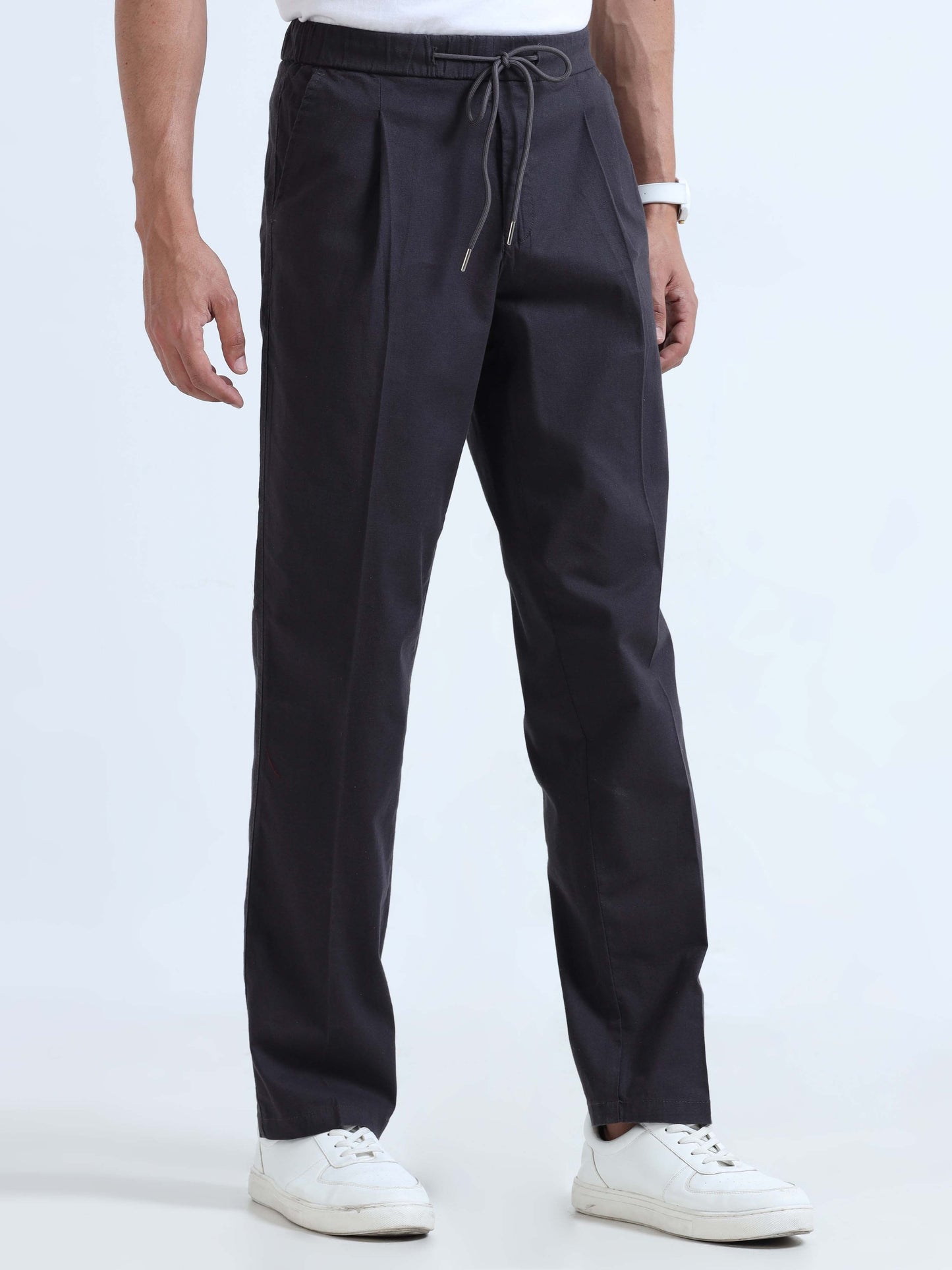 Men Lazy Linen Pleat Pant-Dark Grey