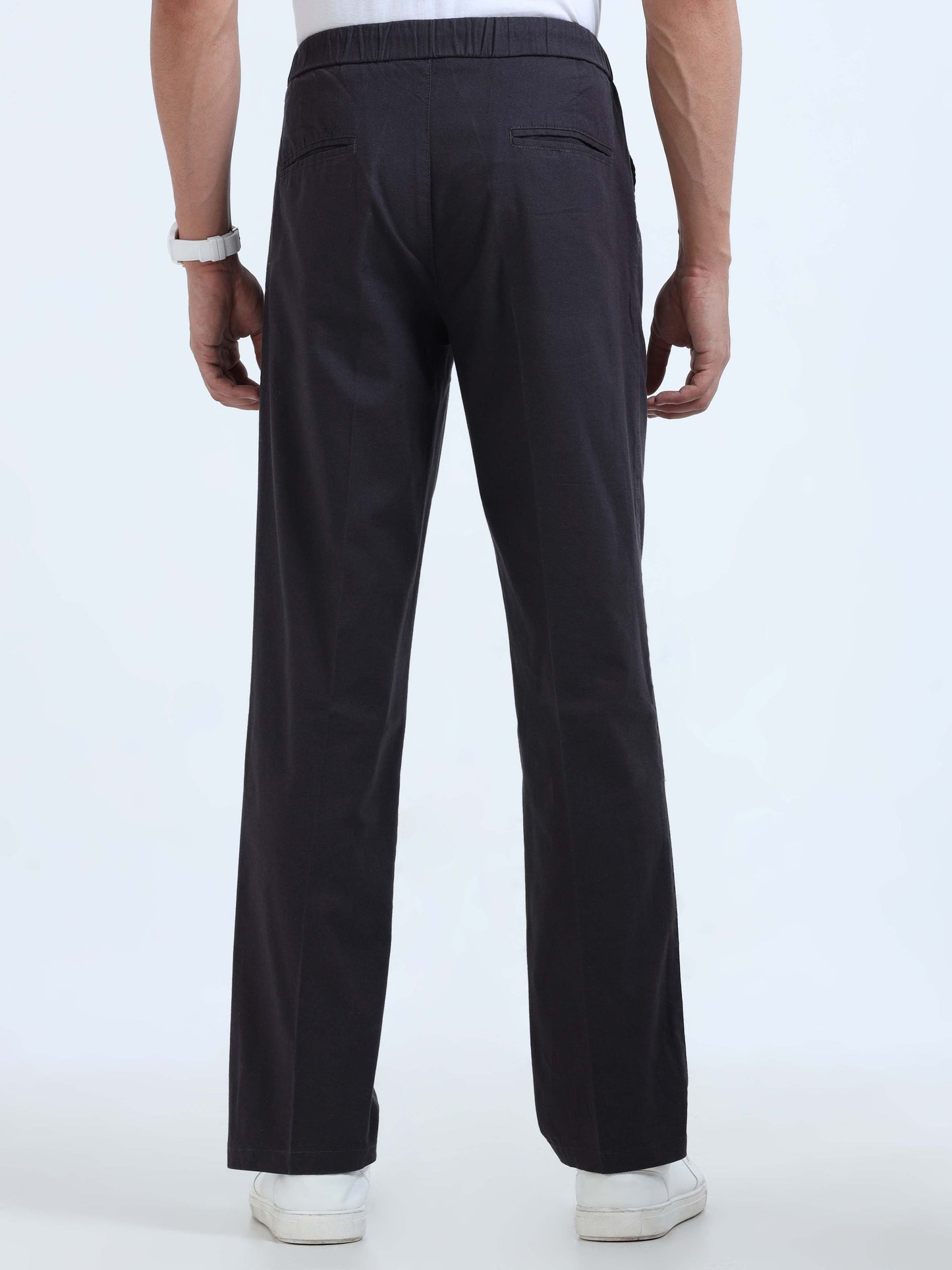Men Lazy Linen Pleat Pant-Dark Grey